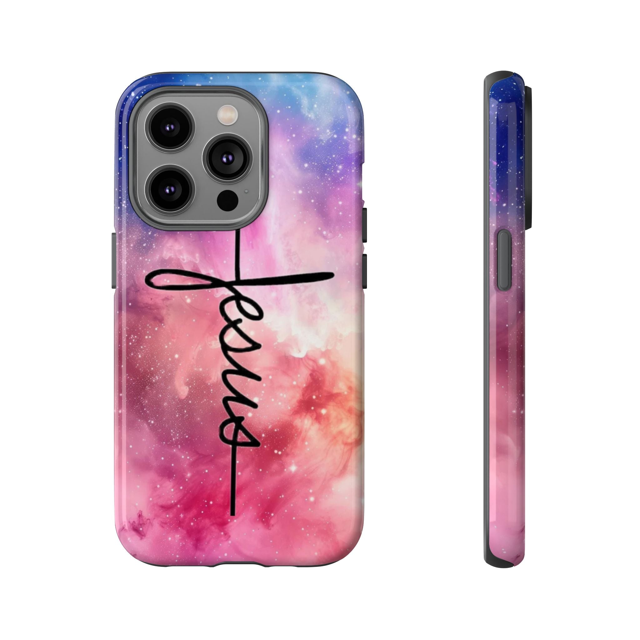 Jesus Cross Phone Case — Galaxy Pink Gradient Christian iPhone Cover