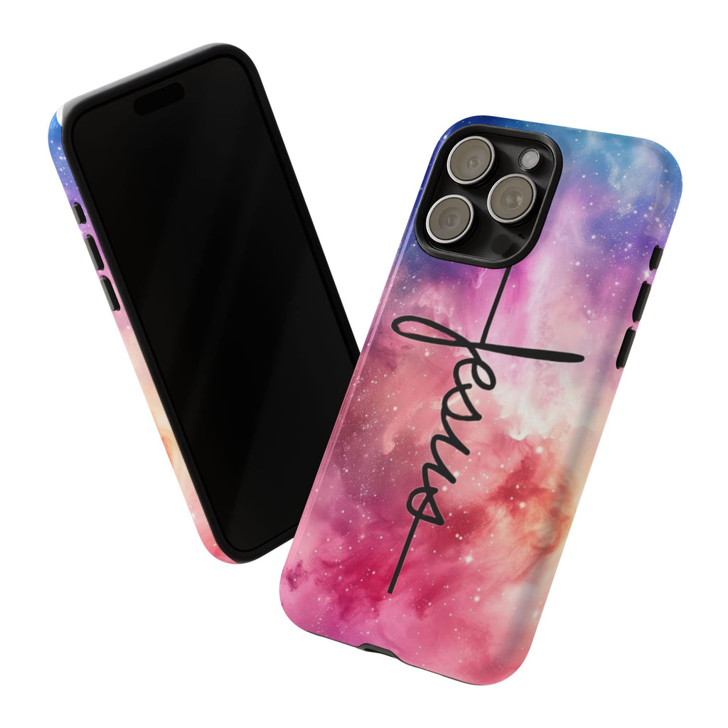 Jesus Cross Phone Case — Galaxy Pink Gradient Christian iPhone Cover