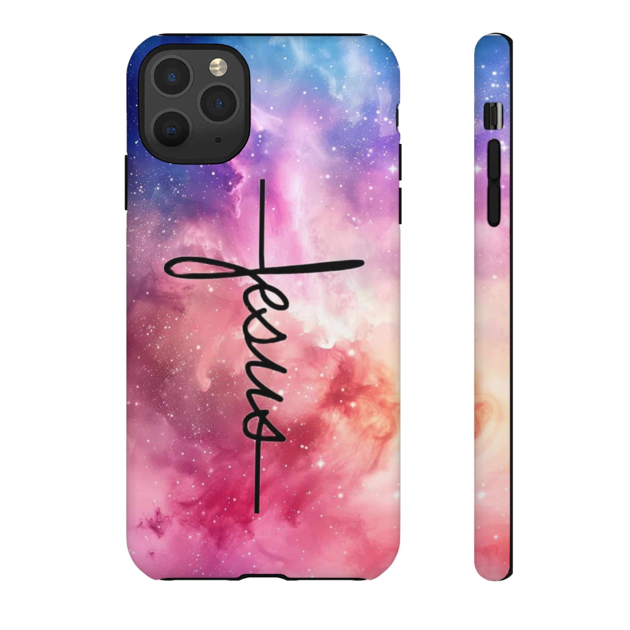 Jesus Cross Phone Case — Galaxy Pink Gradient Christian iPhone Cover