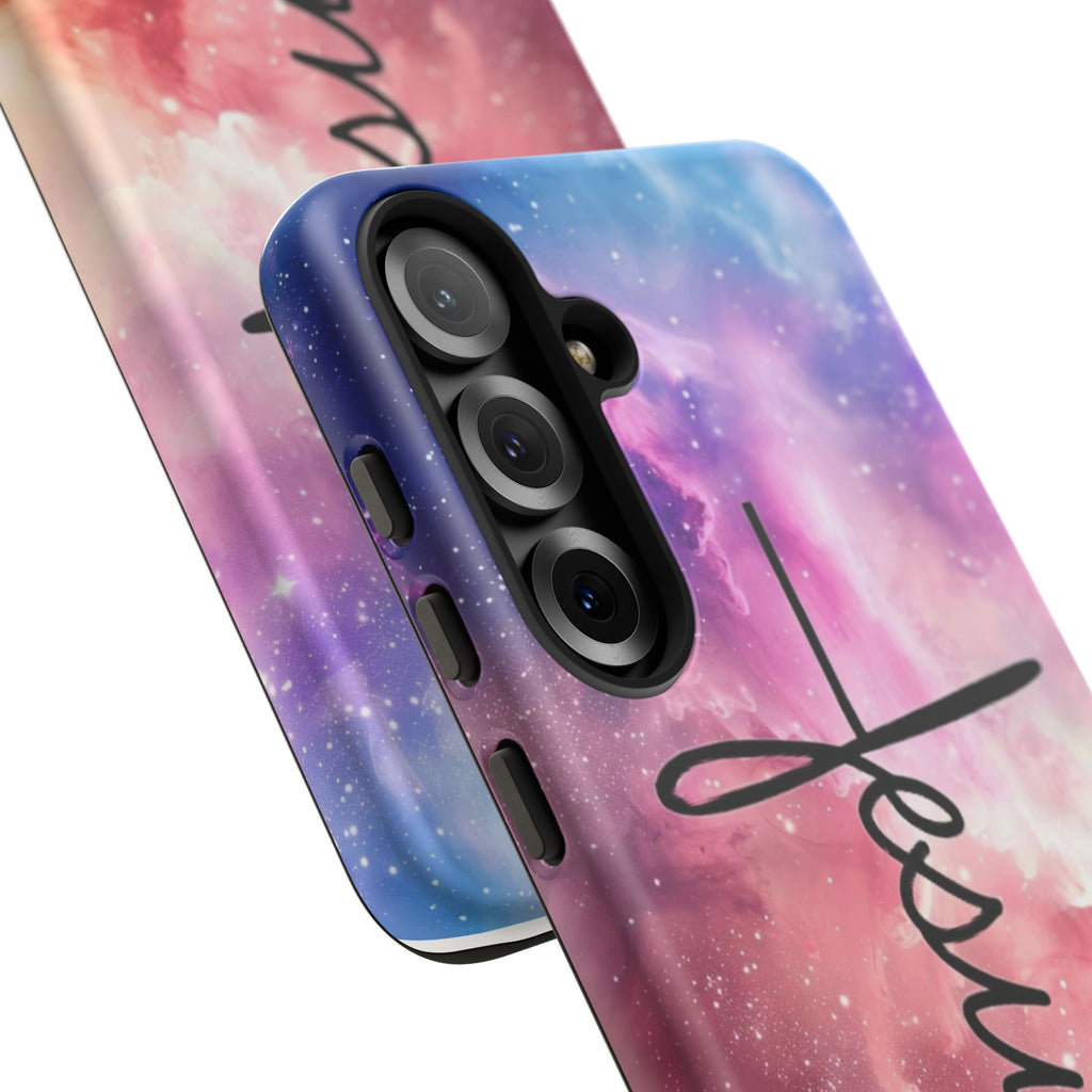Jesus Cross Phone Case — Galaxy Pink Gradient Christian iPhone Cover