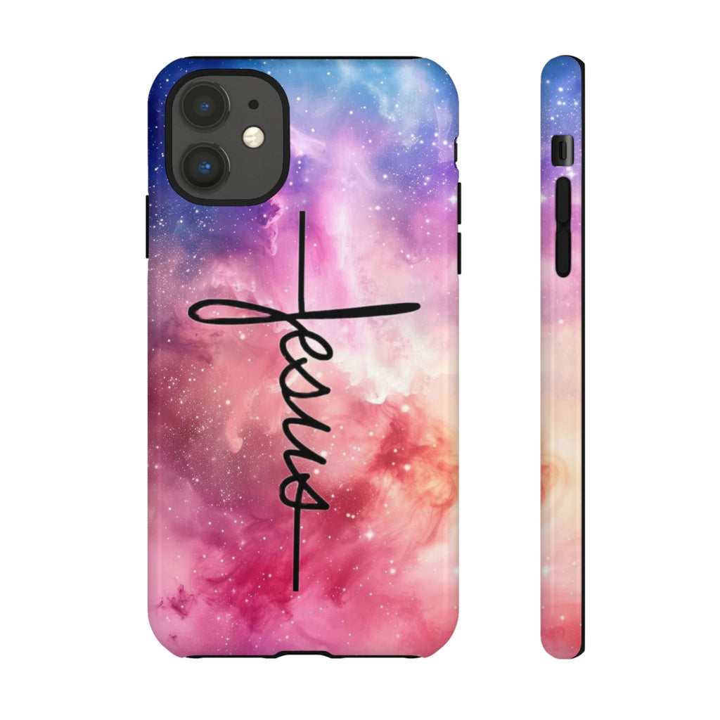 Jesus Cross Phone Case — Galaxy Pink Gradient Christian iPhone Cover