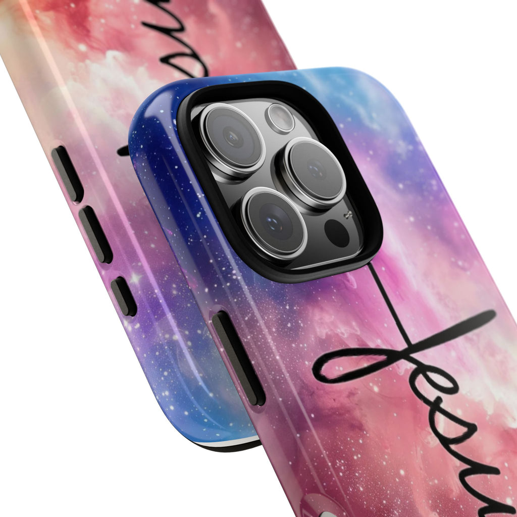 Jesus Cross Phone Case — Galaxy Pink Gradient Christian iPhone Cover