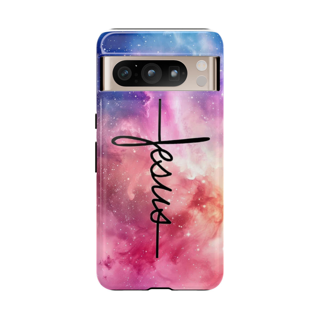 Jesus Cross Phone Case — Galaxy Pink Gradient Christian iPhone Cover