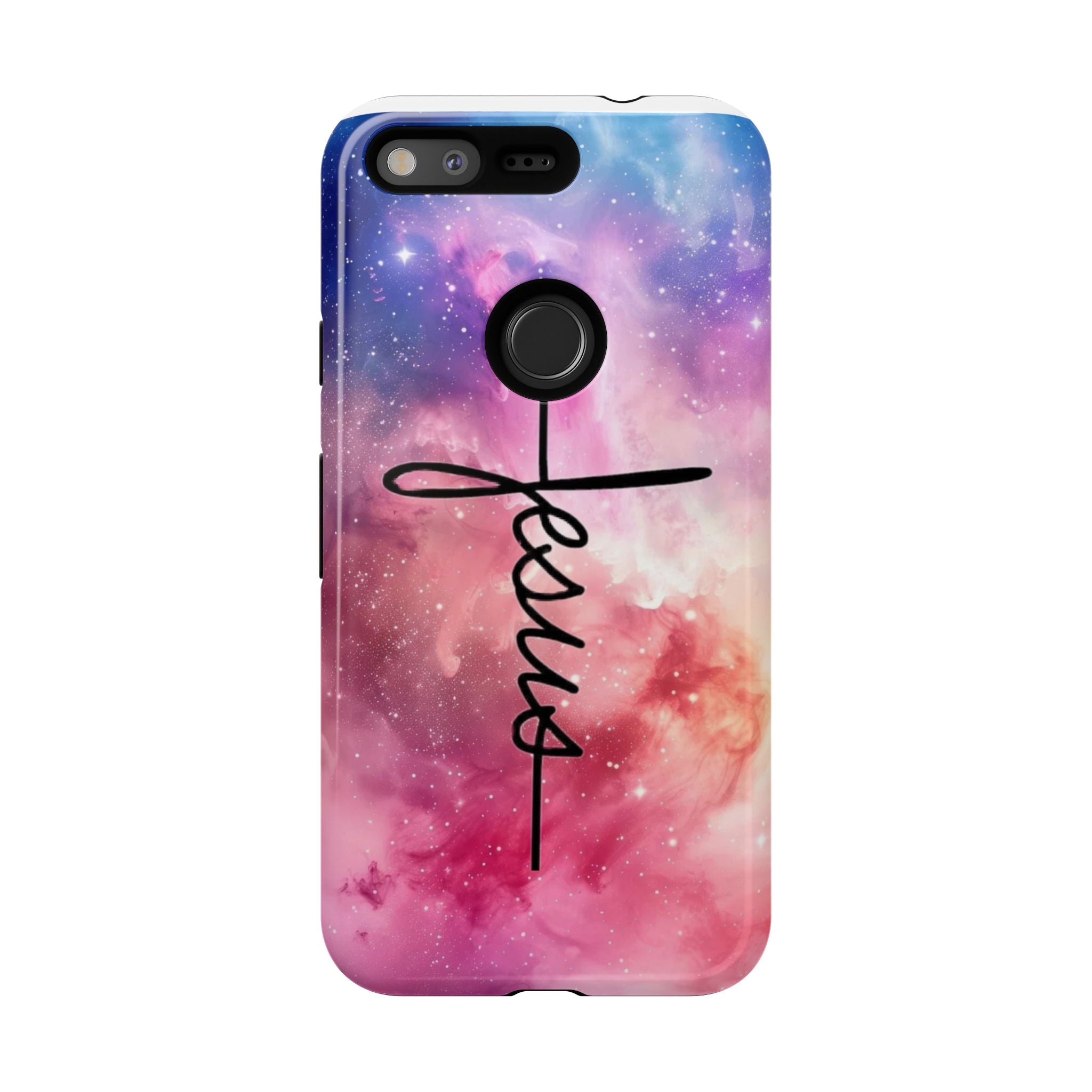 Jesus Cross Phone Case — Galaxy Pink Gradient Christian iPhone Cover