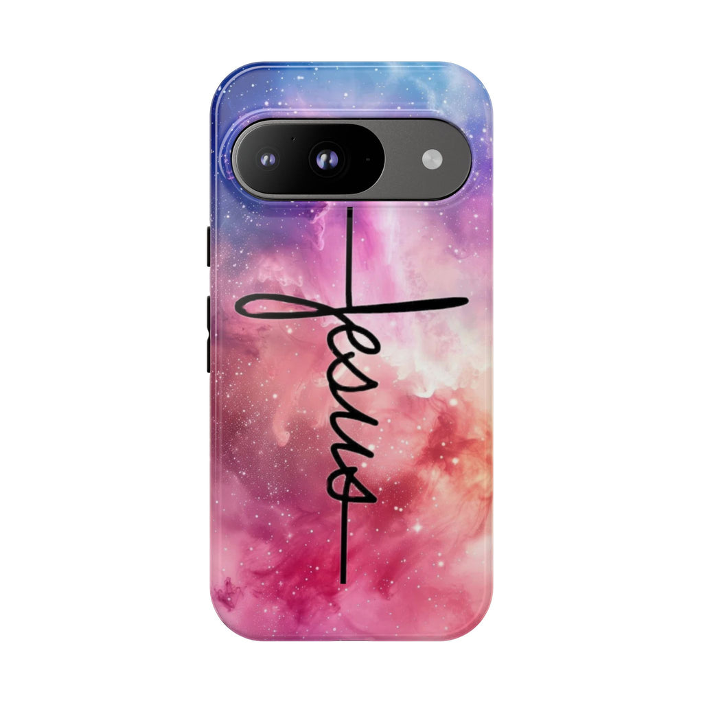 Jesus Cross Phone Case — Galaxy Pink Gradient Christian iPhone Cover
