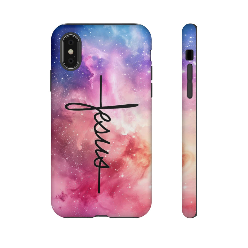 Jesus Cross Phone Case — Galaxy Pink Gradient Christian iPhone Cover