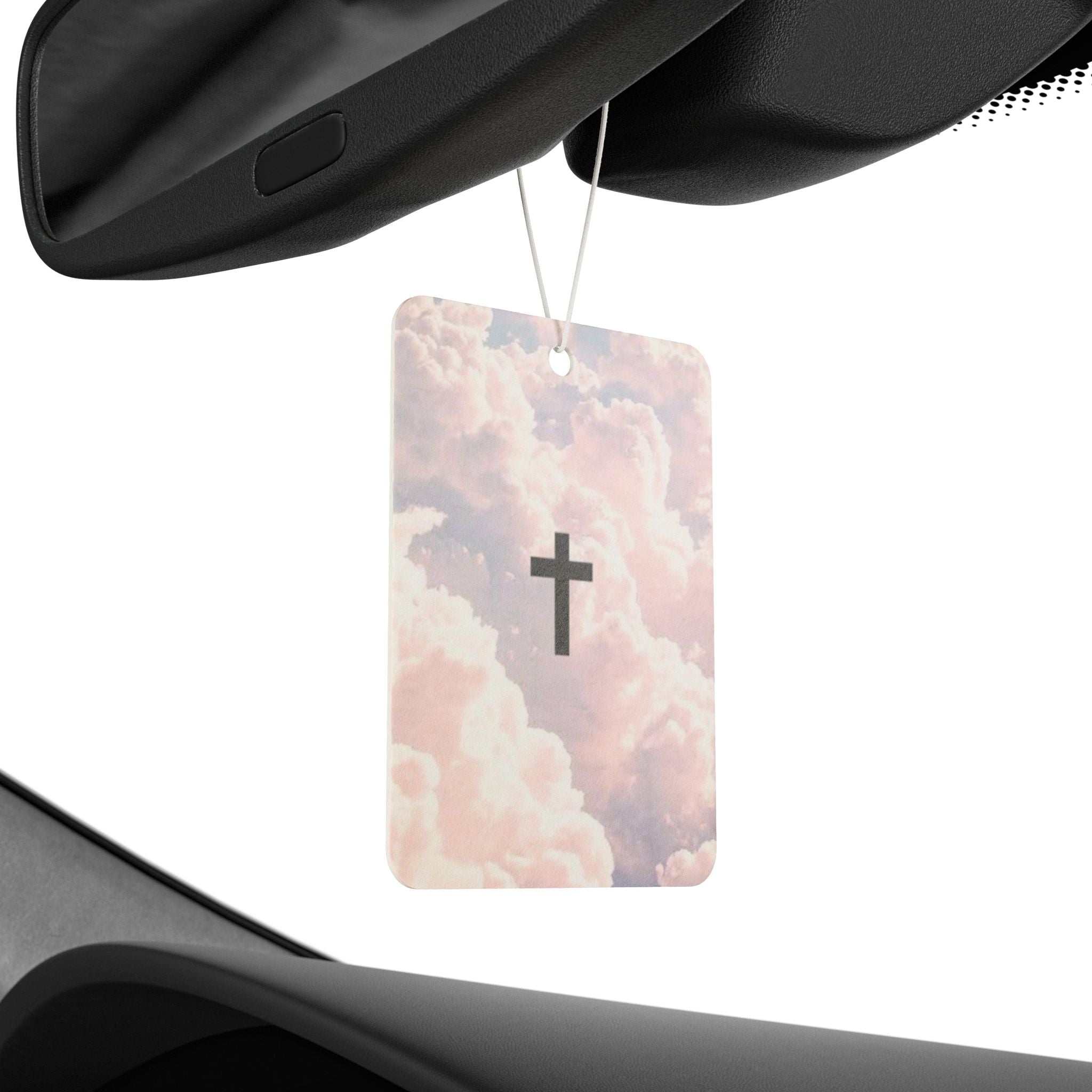 Heavenly Clouds Cross Car Air Freshener — Pastel Christian Religious Scented Ornament