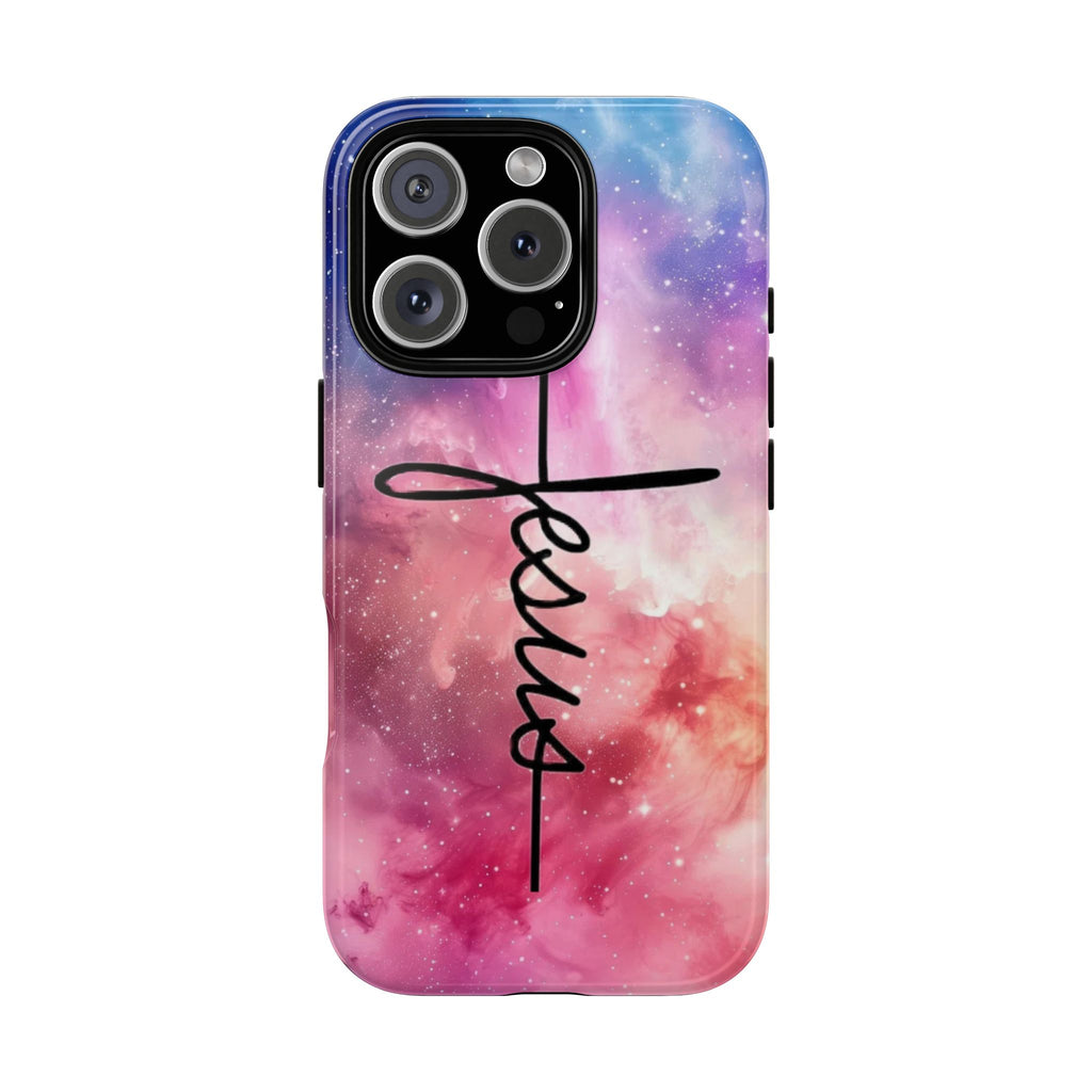 Jesus Cross Phone Case — Galaxy Pink Gradient Christian iPhone Cover