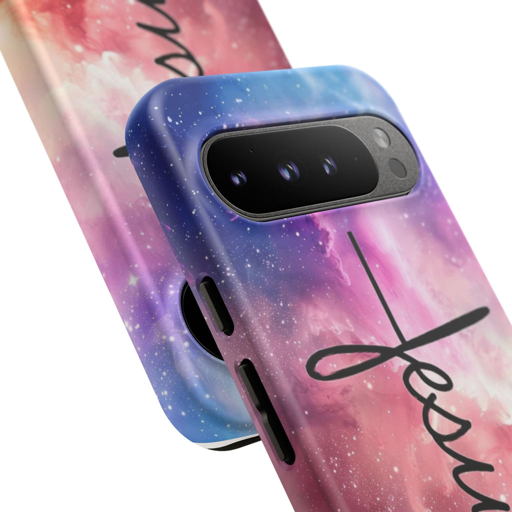 Jesus Cross Phone Case — Galaxy Pink Gradient Christian iPhone Cover