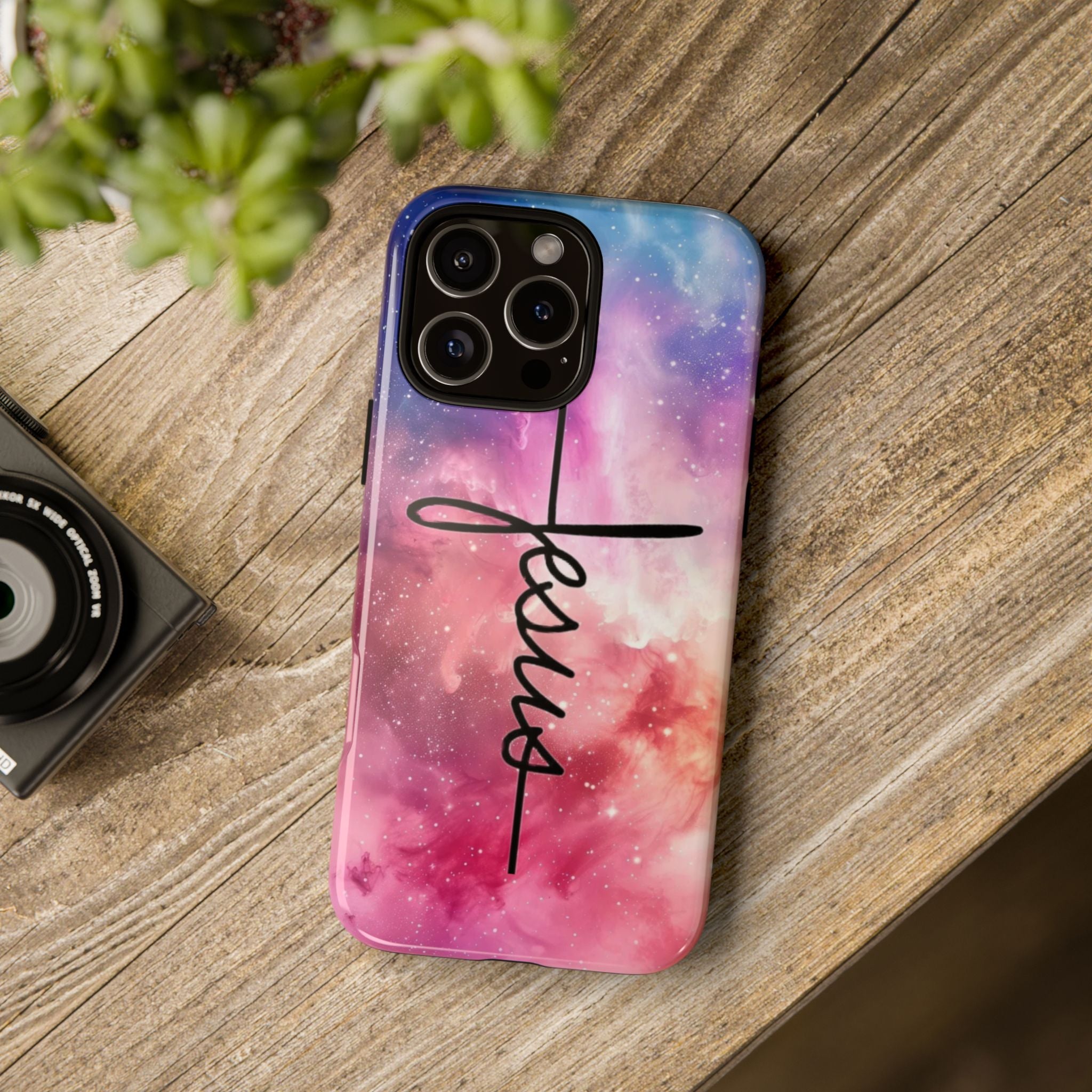 Jesus Cross Phone Case — Galaxy Pink Gradient Christian iPhone Cover