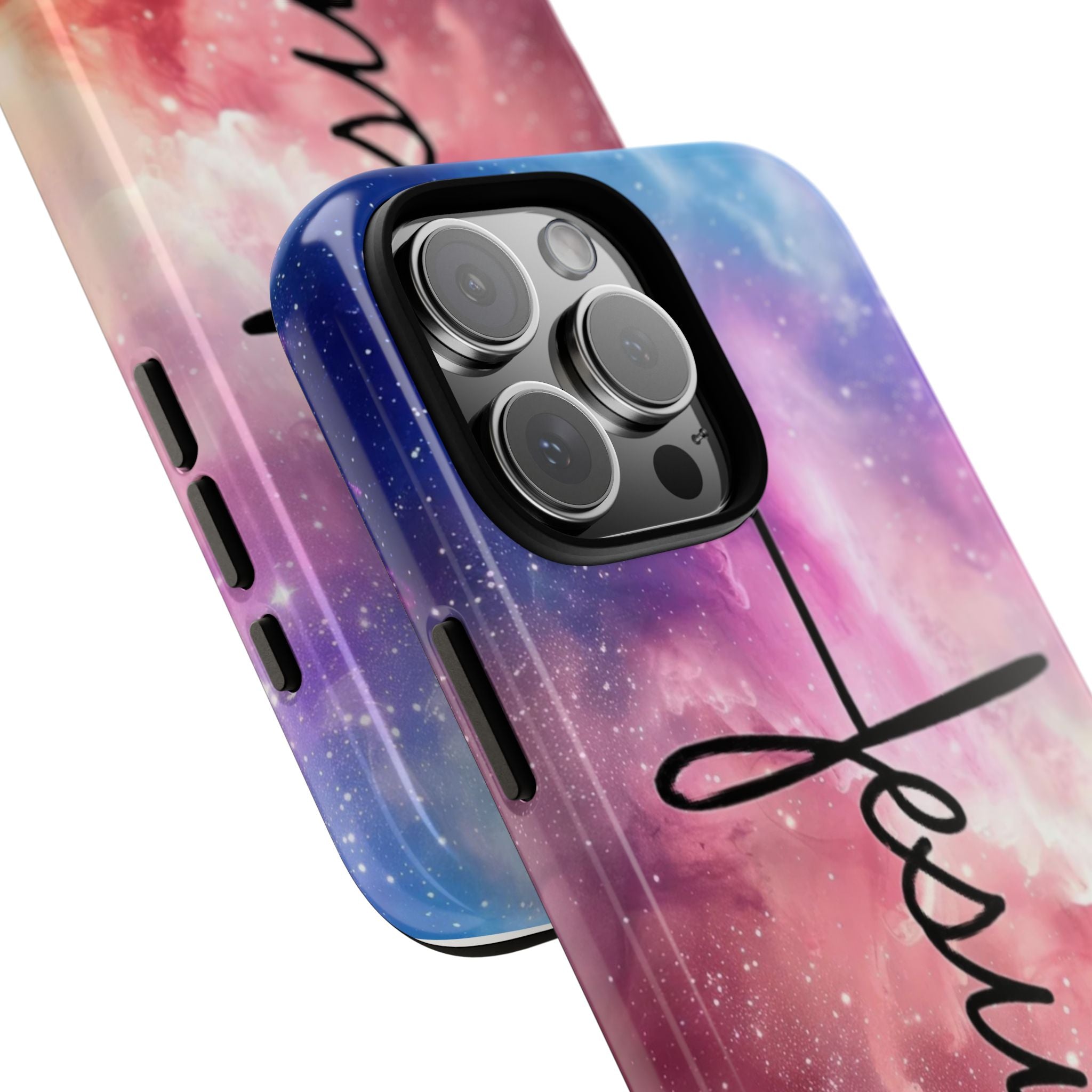 Jesus Cross Phone Case — Galaxy Pink Gradient Christian iPhone Cover