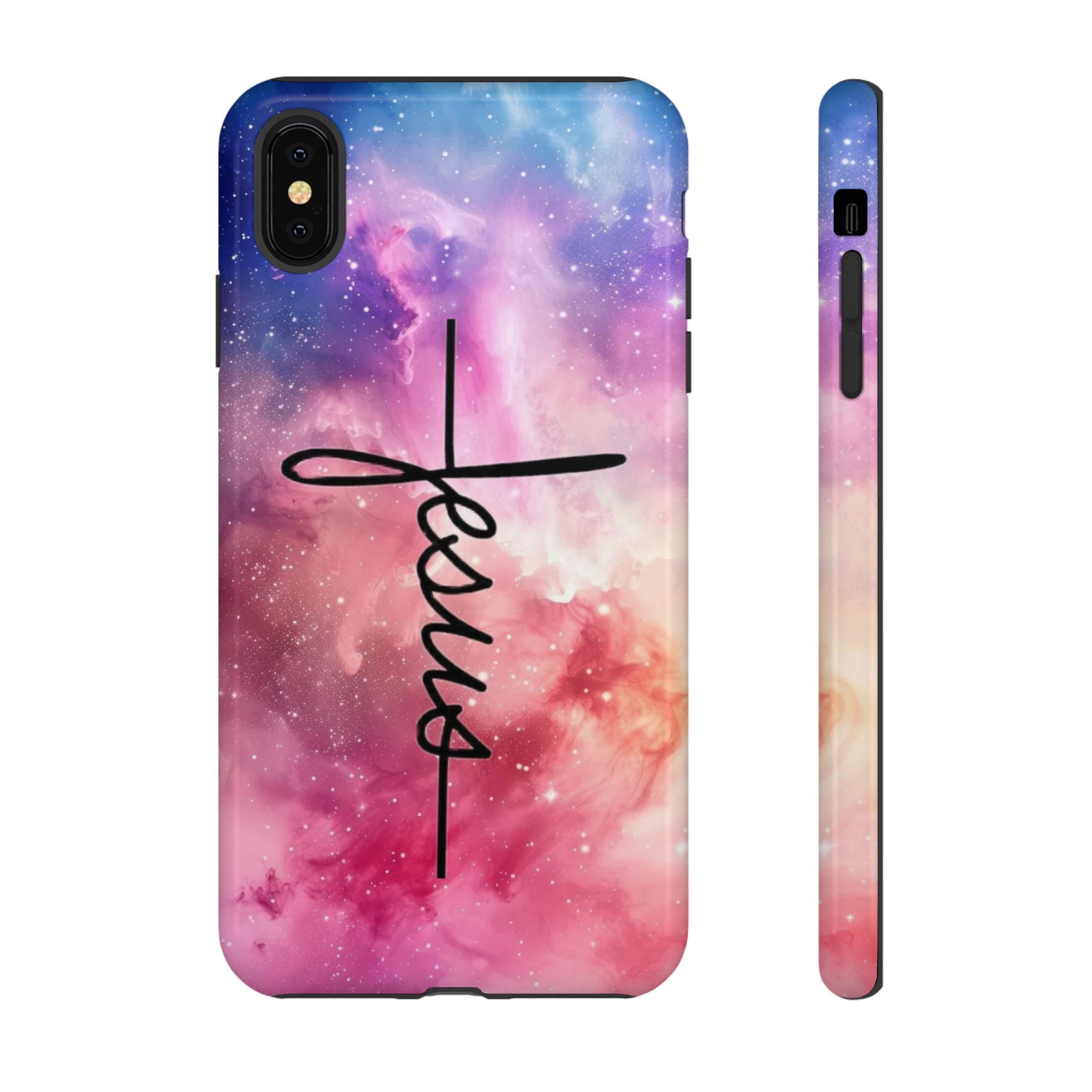 Jesus Cross Phone Case — Galaxy Pink Gradient Christian iPhone Cover