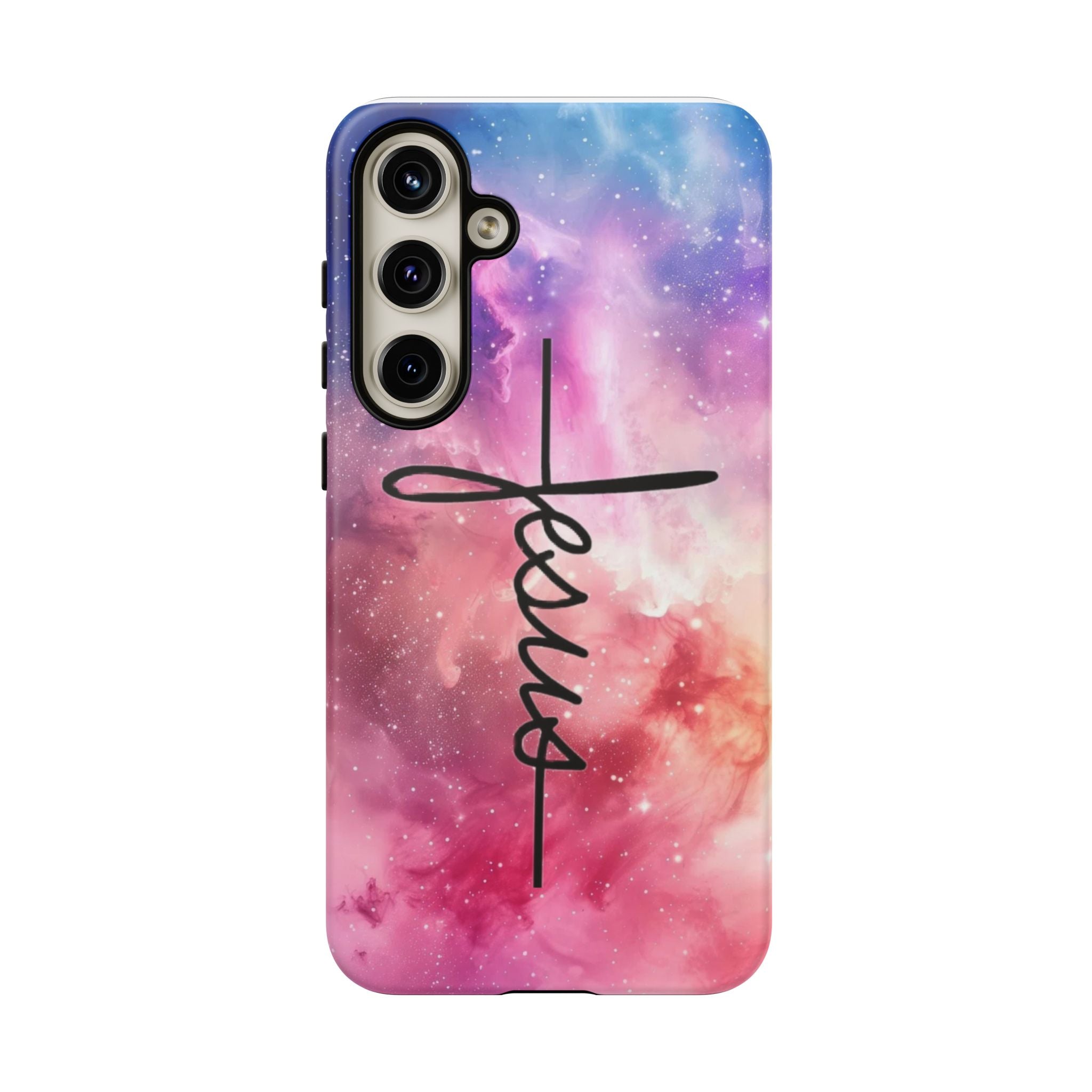 Jesus Cross Phone Case — Galaxy Pink Gradient Christian iPhone Cover