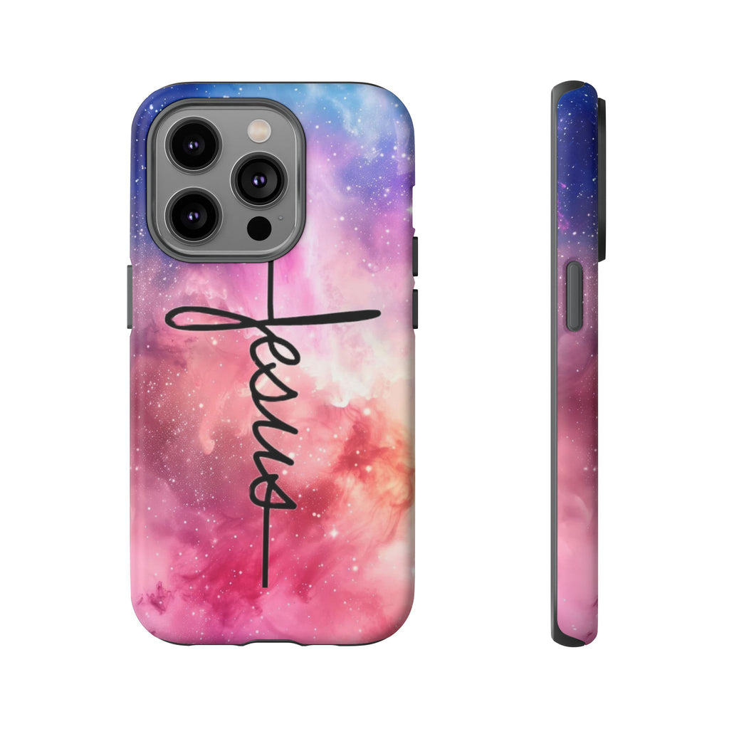 Jesus Cross Phone Case — Galaxy Pink Gradient Christian iPhone Cover