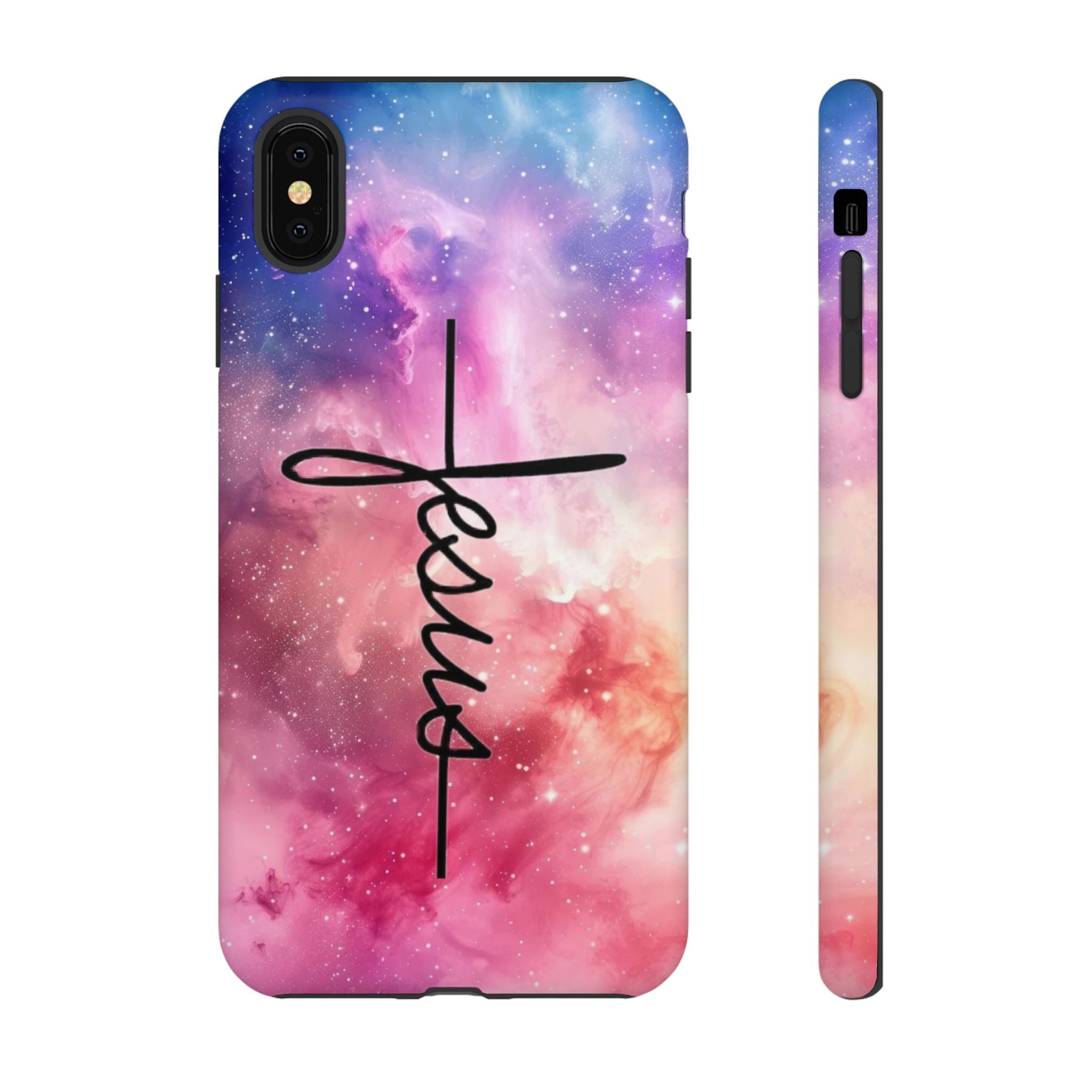 Jesus Cross Phone Case — Galaxy Pink Gradient Christian iPhone Cover