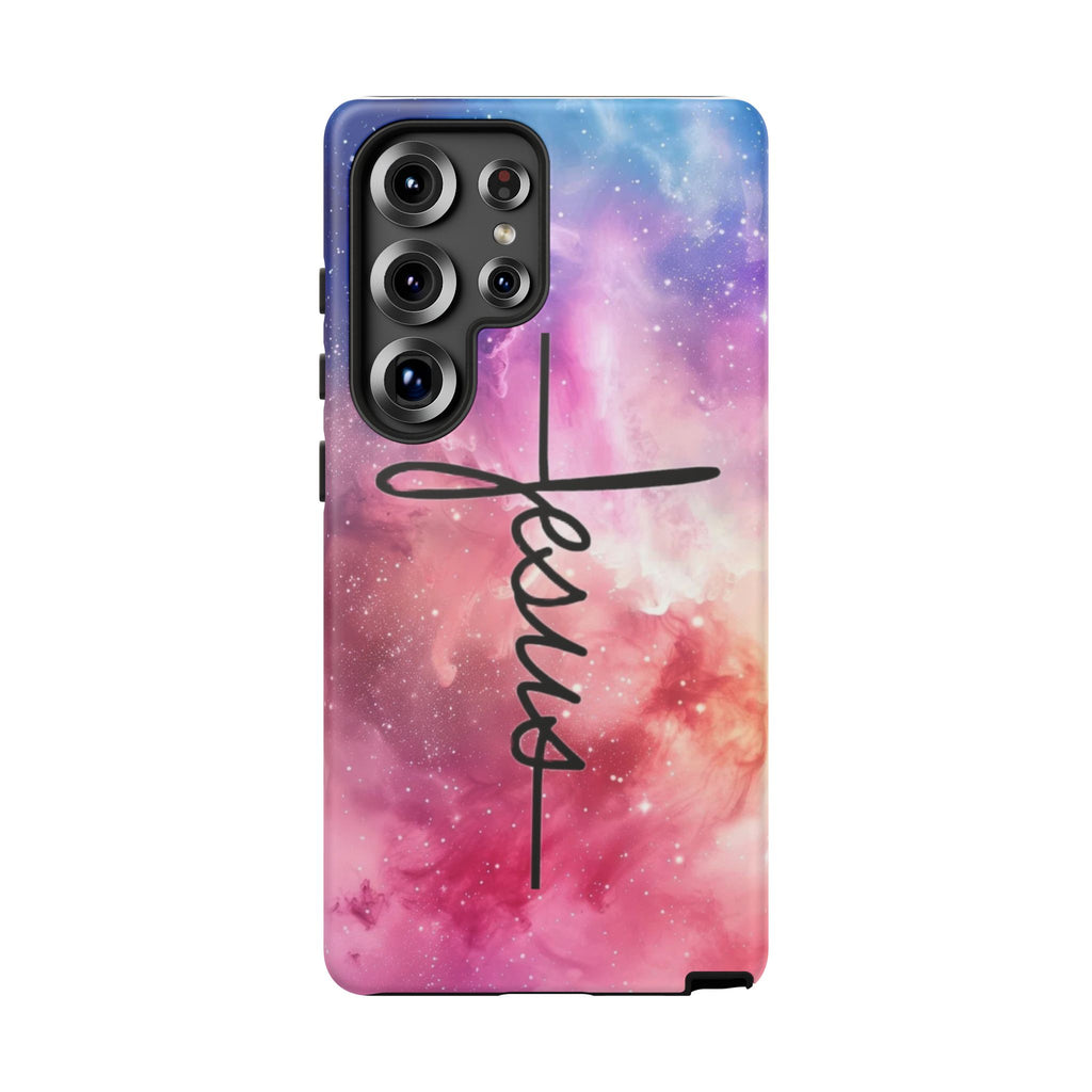 Jesus Cross Phone Case — Galaxy Pink Gradient Christian iPhone Cover