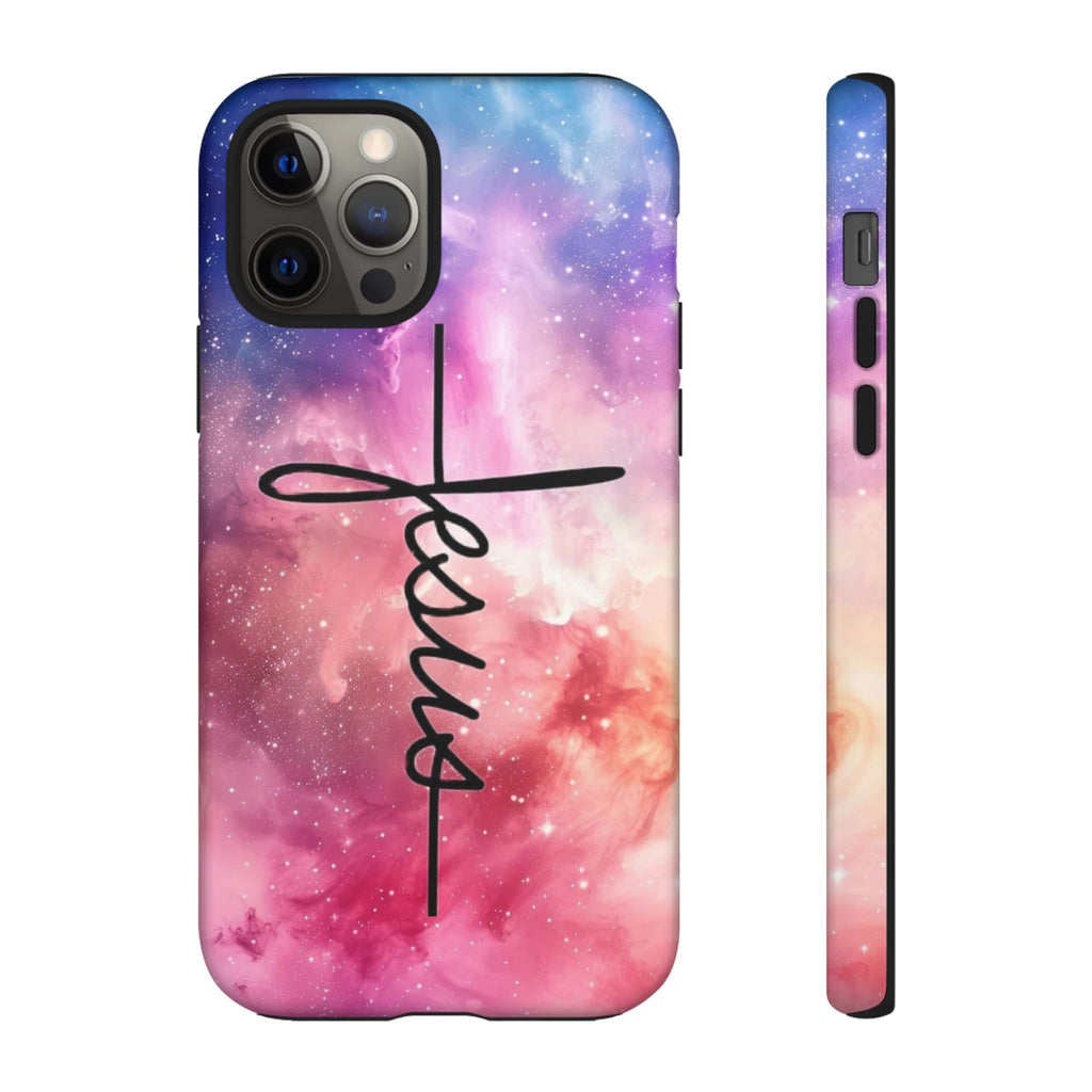 Jesus Cross Phone Case — Galaxy Pink Gradient Christian iPhone Cover
