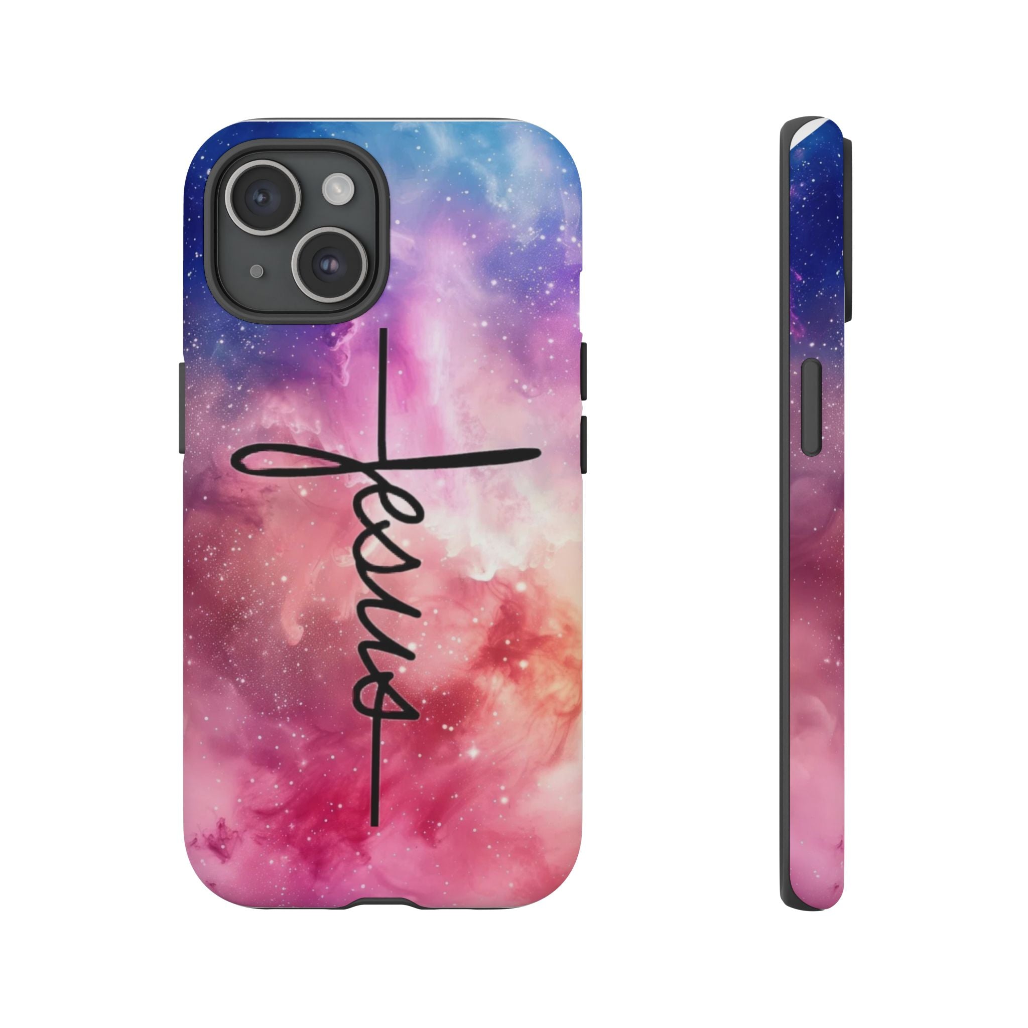 Jesus Cross Phone Case — Galaxy Pink Gradient Christian iPhone Cover