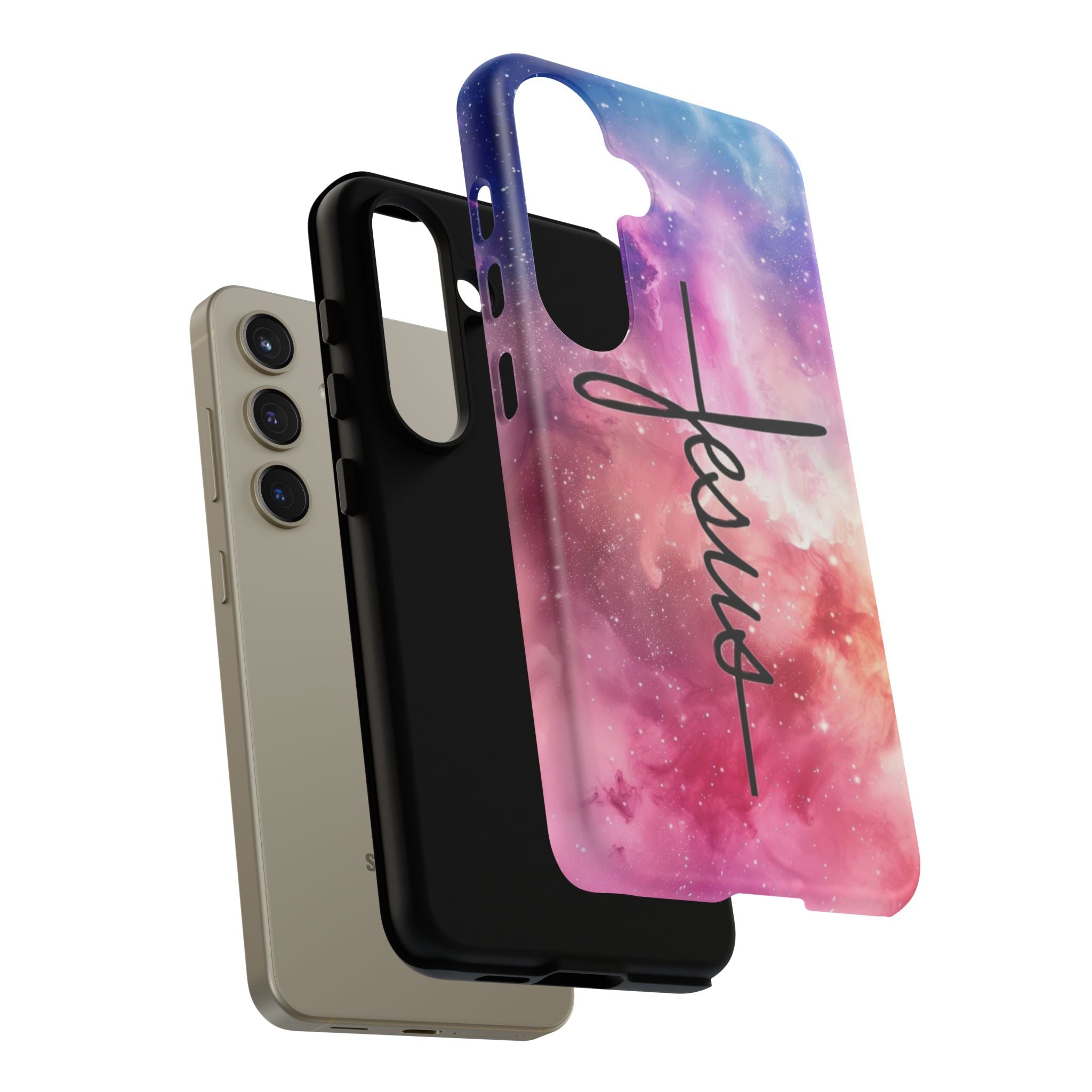 Jesus Cross Phone Case — Galaxy Pink Gradient Christian iPhone Cover