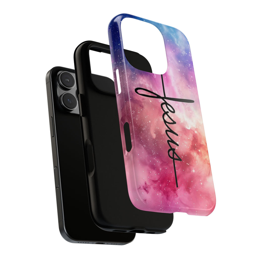 Jesus Cross Phone Case — Galaxy Pink Gradient Christian iPhone Cover