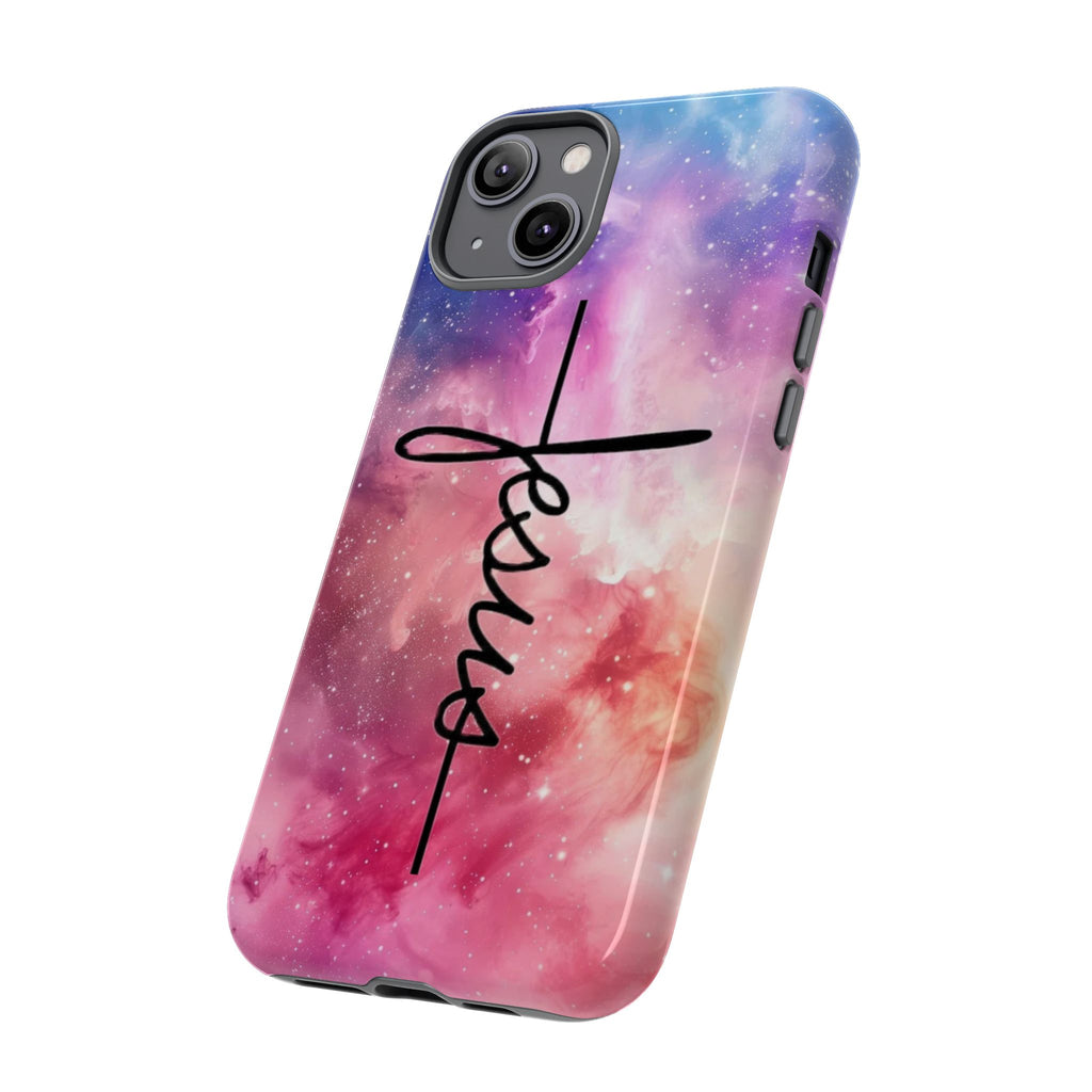 Jesus Cross Phone Case — Galaxy Pink Gradient Christian iPhone Cover