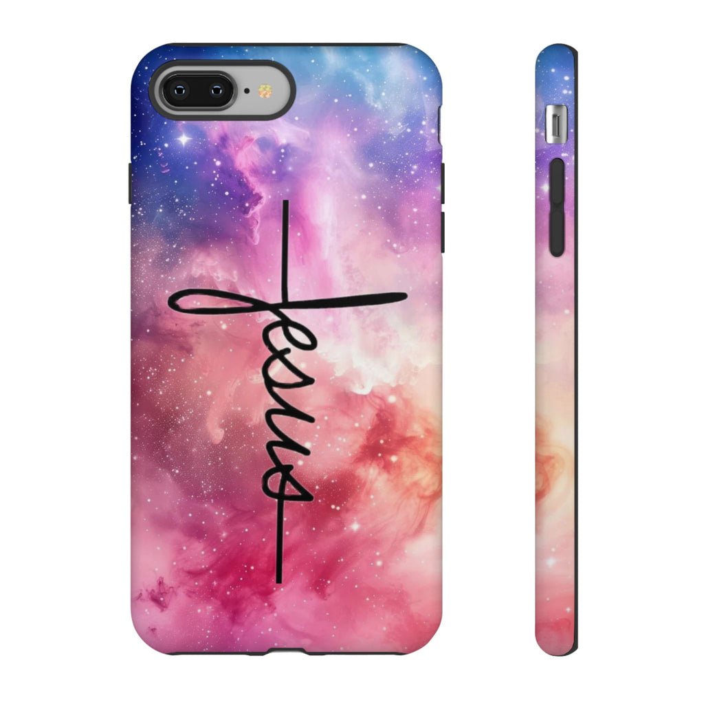 Jesus Cross Phone Case — Galaxy Pink Gradient Christian iPhone Cover