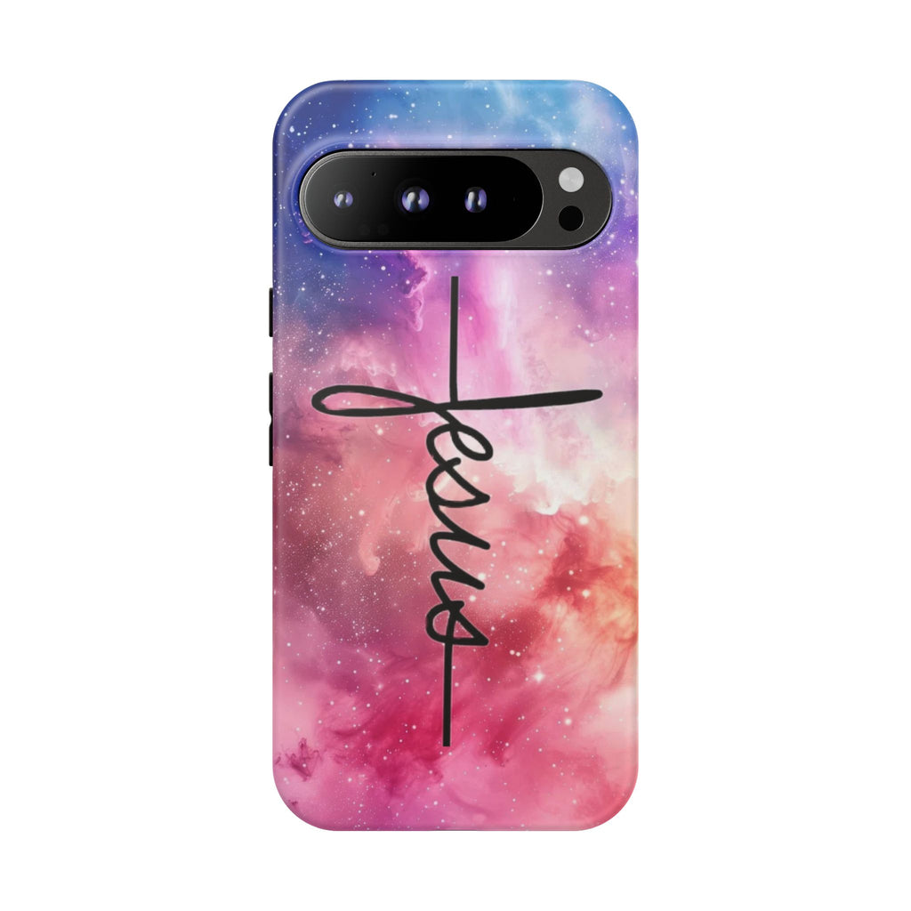 Jesus Cross Phone Case — Galaxy Pink Gradient Christian iPhone Cover