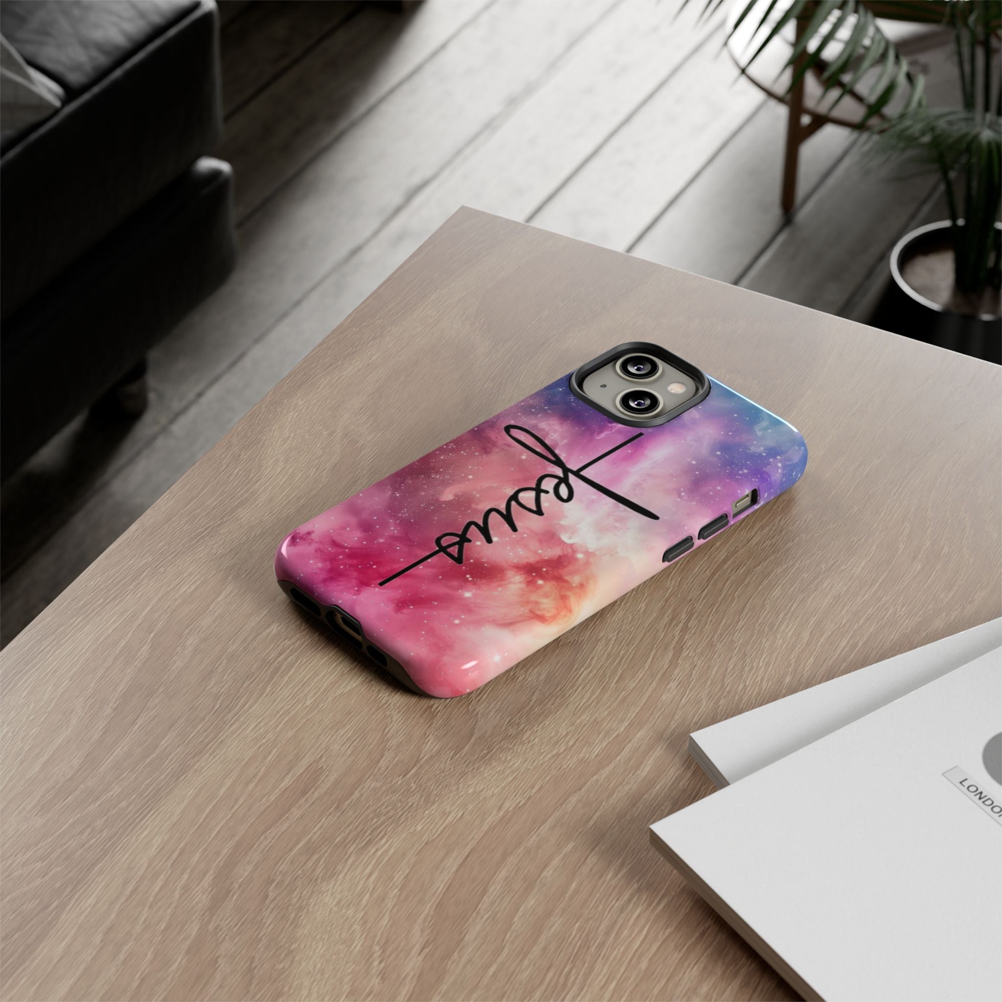 Jesus Cross Phone Case — Galaxy Pink Gradient Christian iPhone Cover