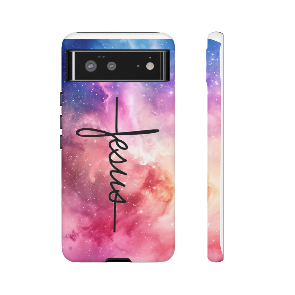 Jesus Cross Phone Case — Galaxy Pink Gradient Christian iPhone Cover