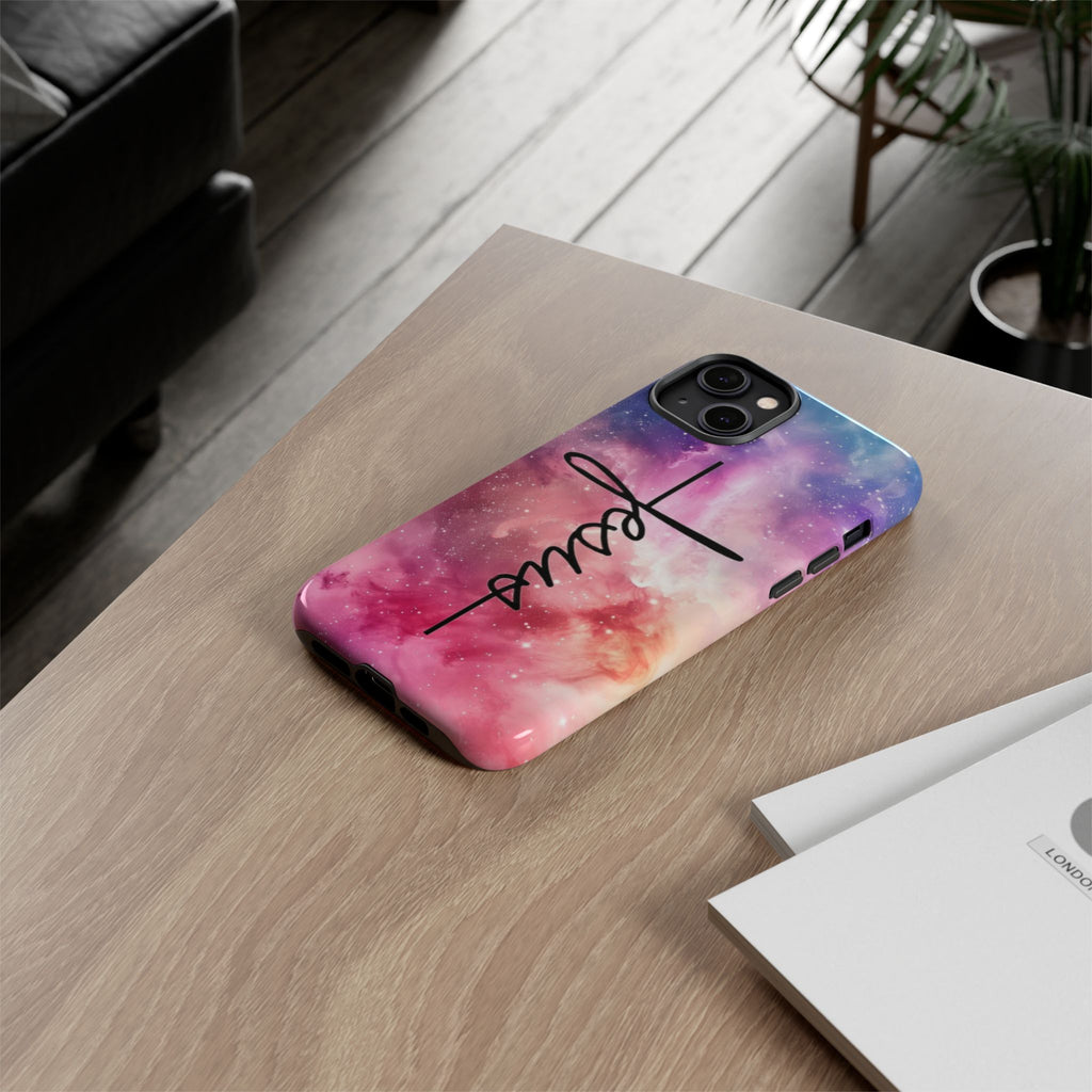 Jesus Cross Phone Case — Galaxy Pink Gradient Christian iPhone Cover