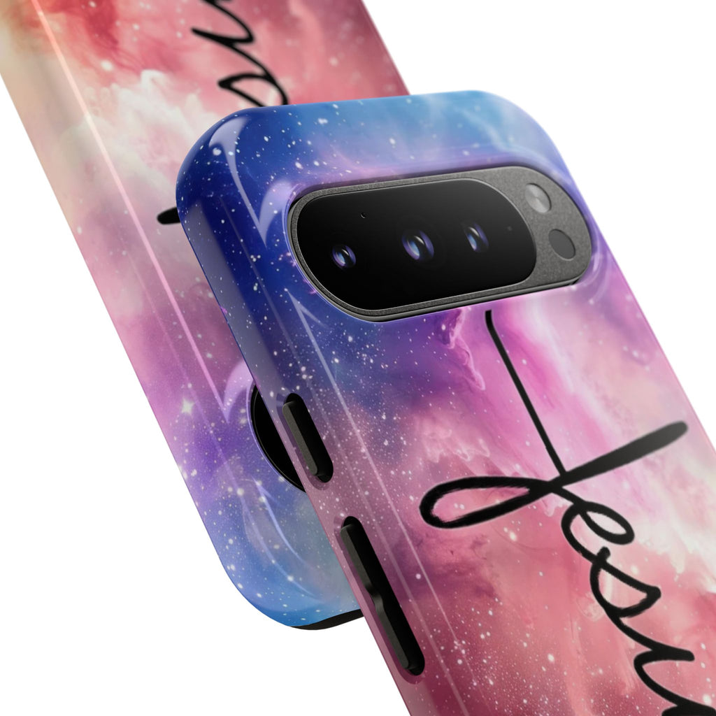 Jesus Cross Phone Case — Galaxy Pink Gradient Christian iPhone Cover
