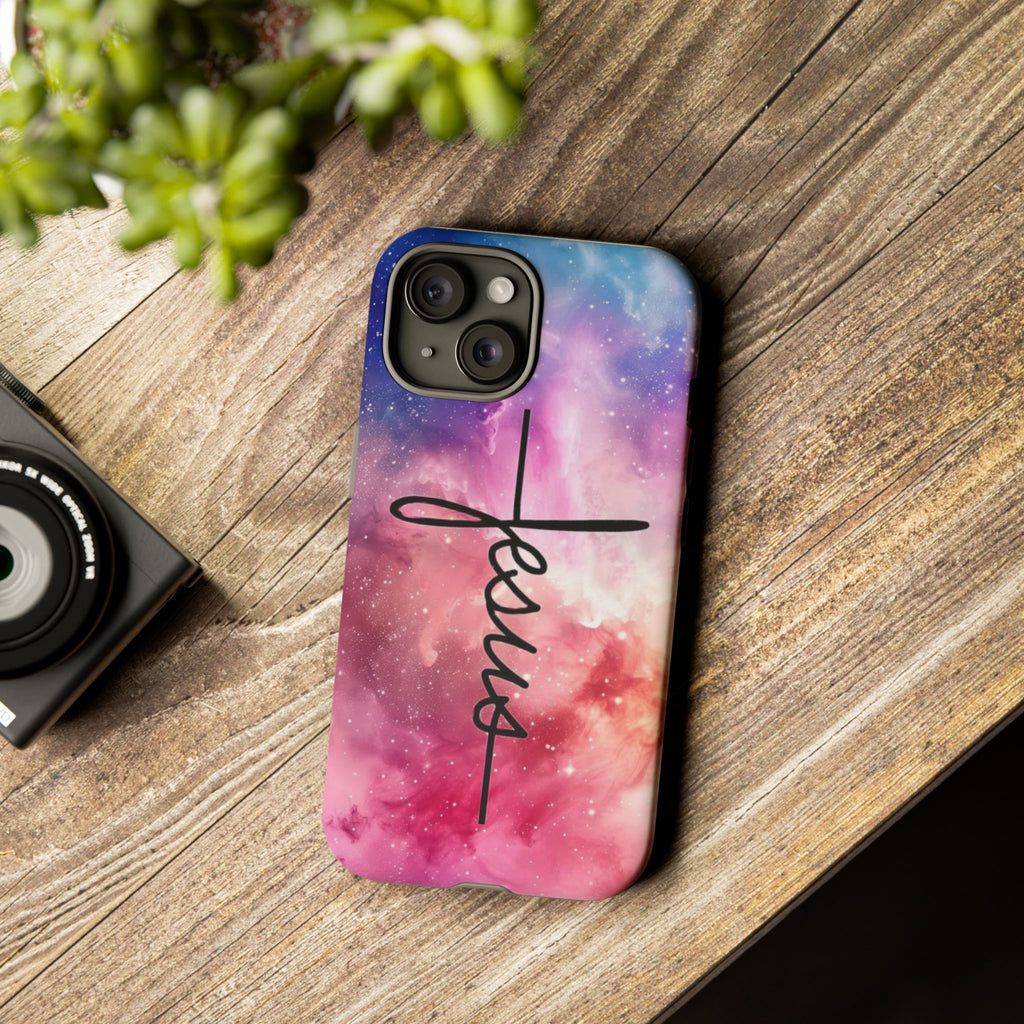 Jesus Cross Phone Case — Galaxy Pink Gradient Christian iPhone Cover