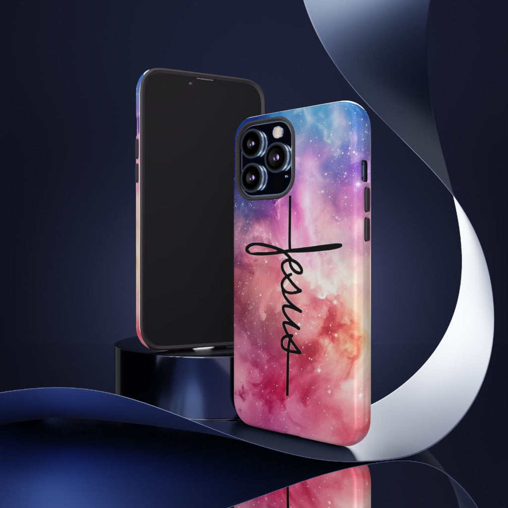Jesus Cross Phone Case — Galaxy Pink Gradient Christian iPhone Cover