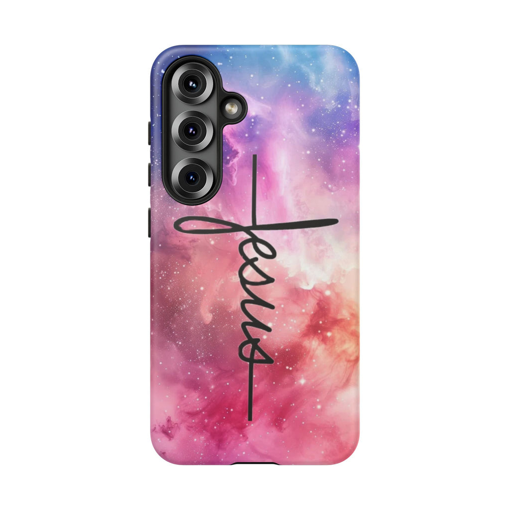 Jesus Cross Phone Case — Galaxy Pink Gradient Christian iPhone Cover