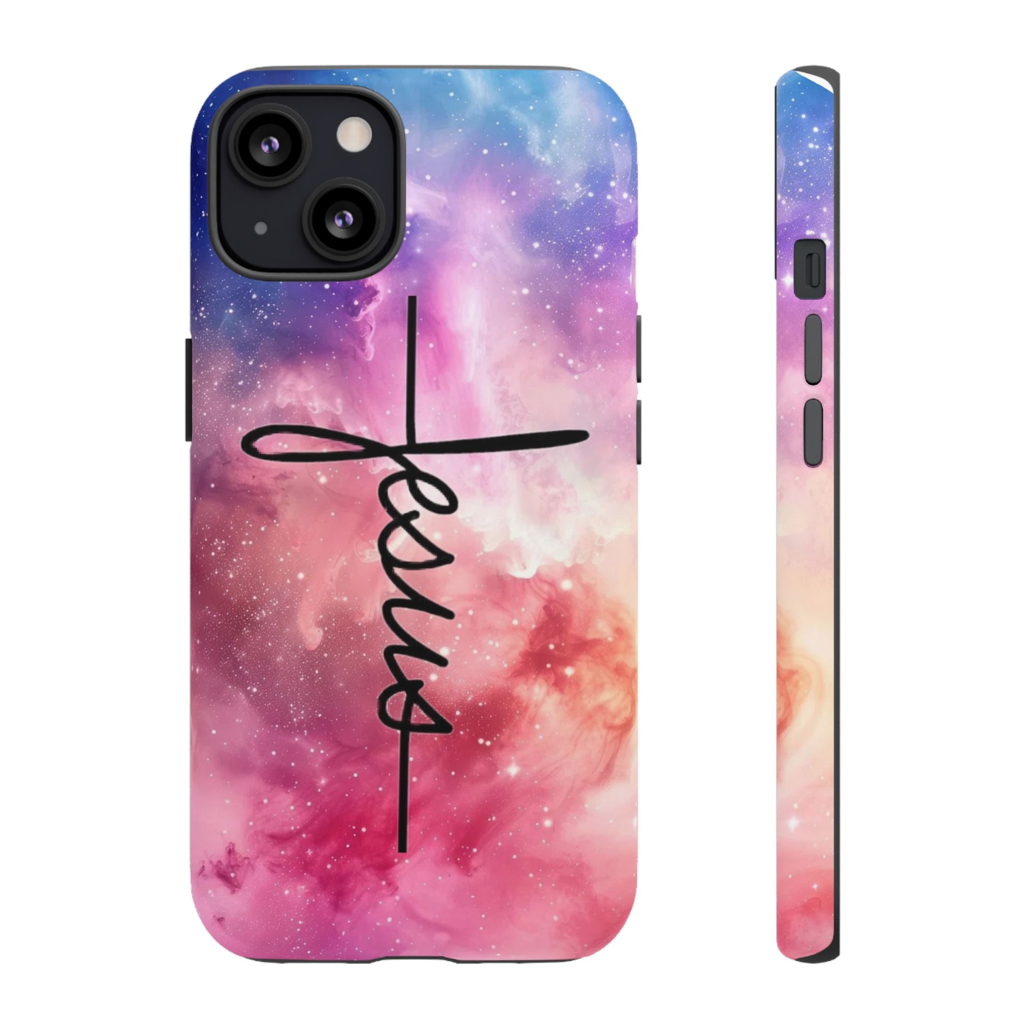 Jesus Cross Phone Case — Galaxy Pink Gradient Christian iPhone Cover