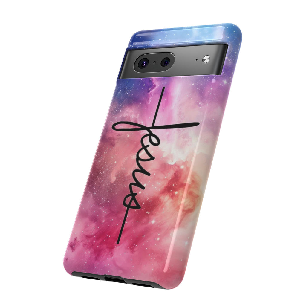 Jesus Cross Phone Case — Galaxy Pink Gradient Christian iPhone Cover