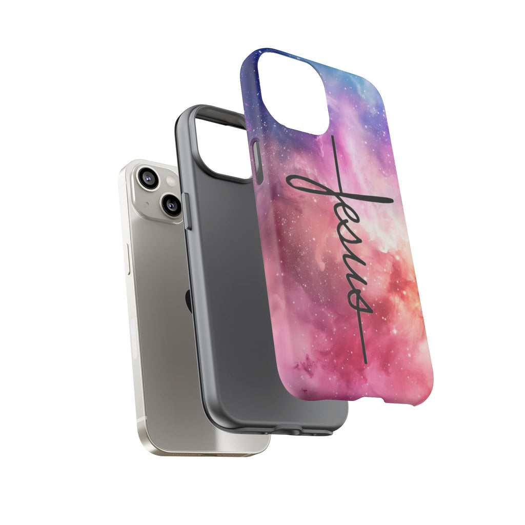 Jesus Cross Phone Case — Galaxy Pink Gradient Christian iPhone Cover