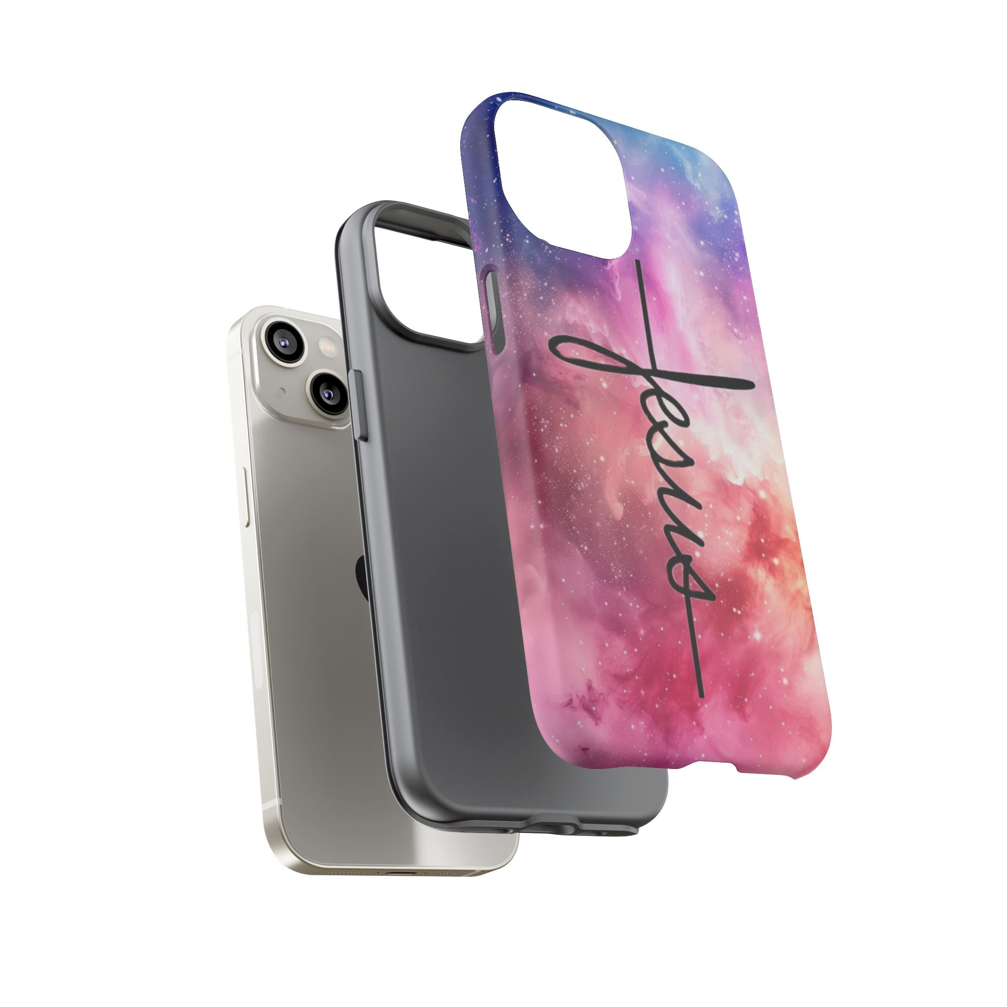 Jesus Cross Phone Case — Galaxy Pink Gradient Christian iPhone Cover