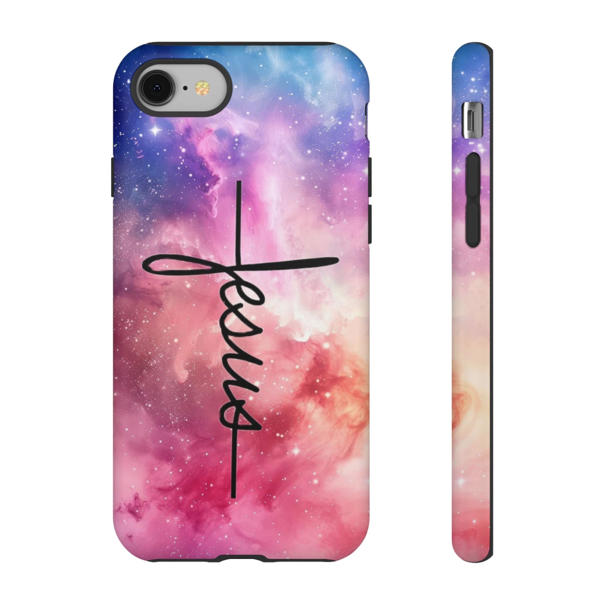 Jesus Cross Phone Case — Galaxy Pink Gradient Christian iPhone Cover