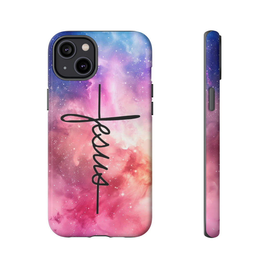 Jesus Cross Phone Case — Galaxy Pink Gradient Christian iPhone Cover