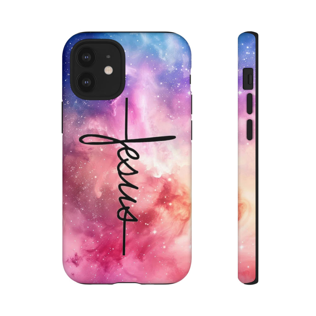 Jesus Cross Phone Case — Galaxy Pink Gradient Christian iPhone Cover