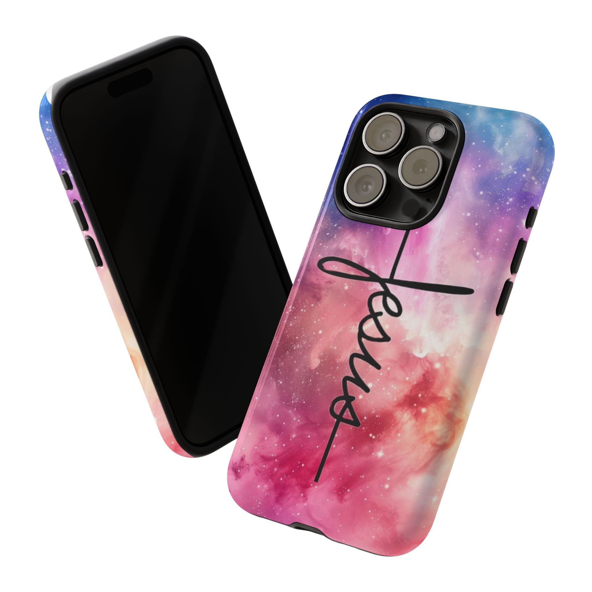 Jesus Cross Phone Case — Galaxy Pink Gradient Christian iPhone Cover