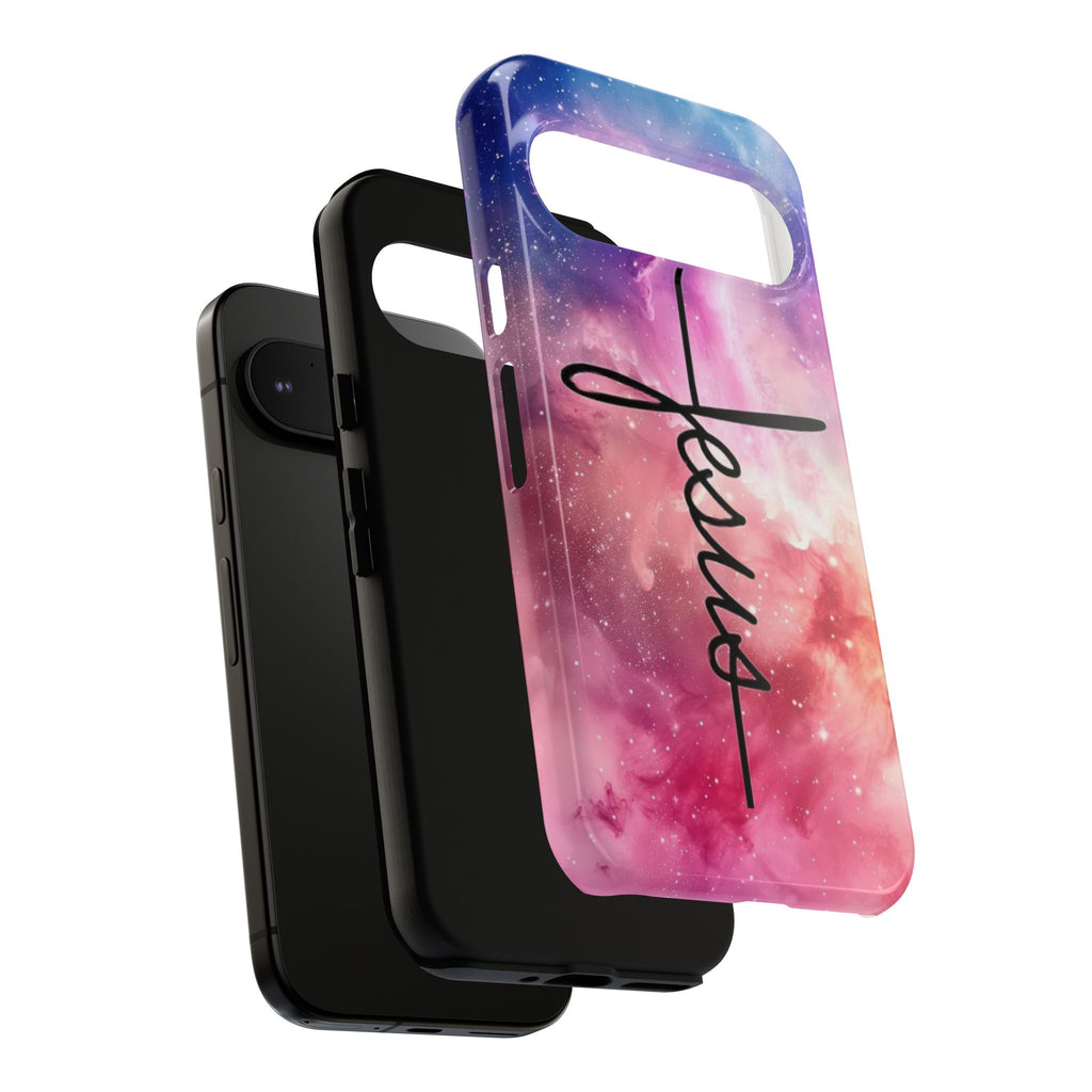 Jesus Cross Phone Case — Galaxy Pink Gradient Christian iPhone Cover