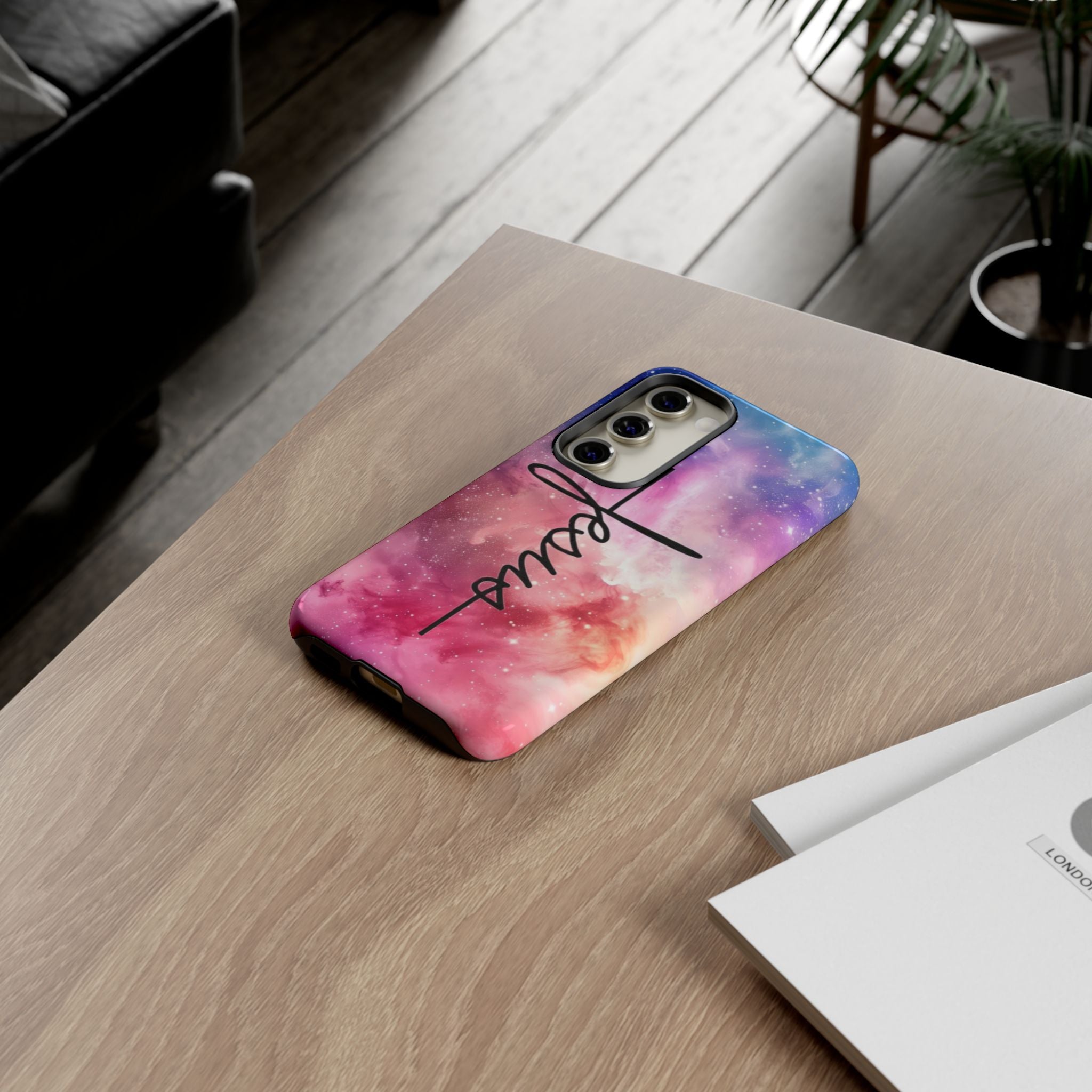 Jesus Cross Phone Case — Galaxy Pink Gradient Christian iPhone Cover