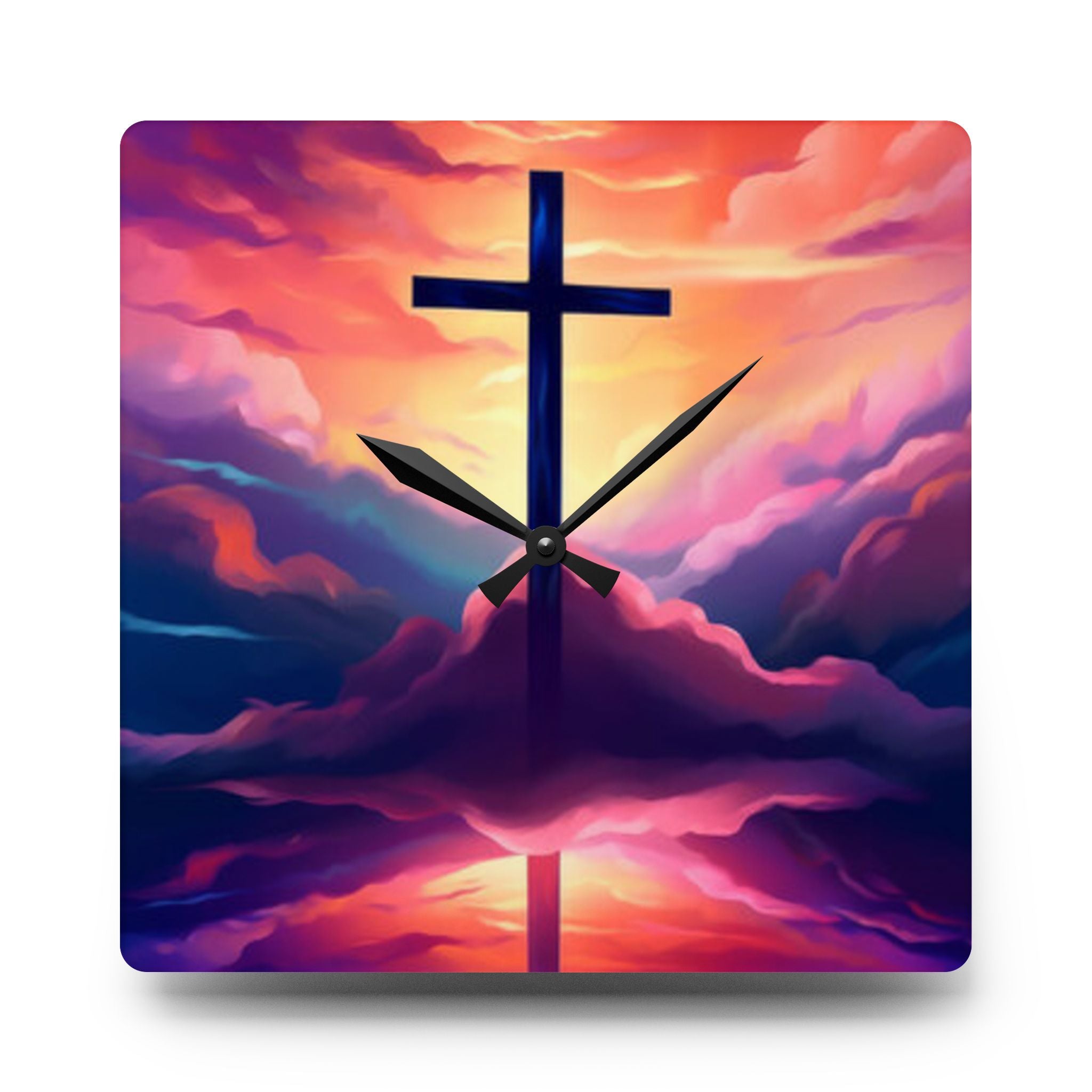 Sunset Cross Acrylic Wall Clock – Christian Inspirational Home Decor