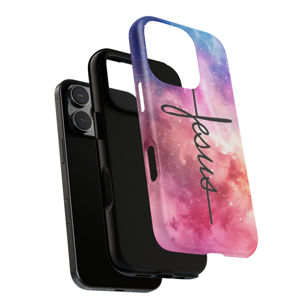 Jesus Cross Phone Case — Galaxy Pink Gradient Christian iPhone Cover