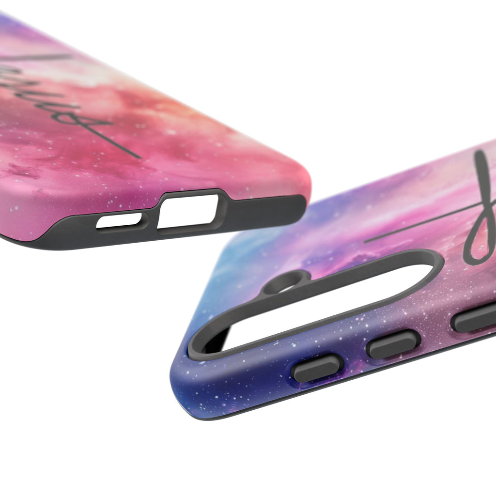 Jesus Cross Phone Case — Galaxy Pink Gradient Christian iPhone Cover