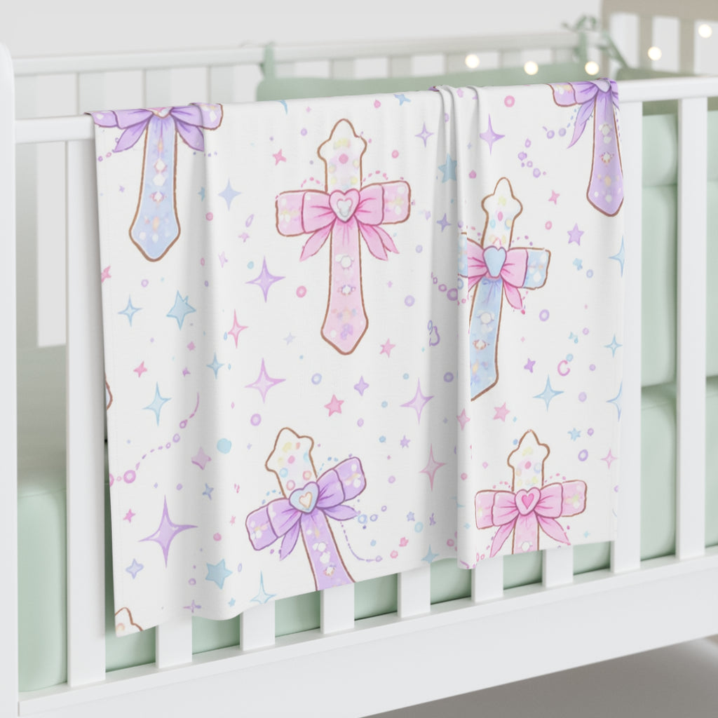 Pastel Cross Baby Swaddle Blanket —