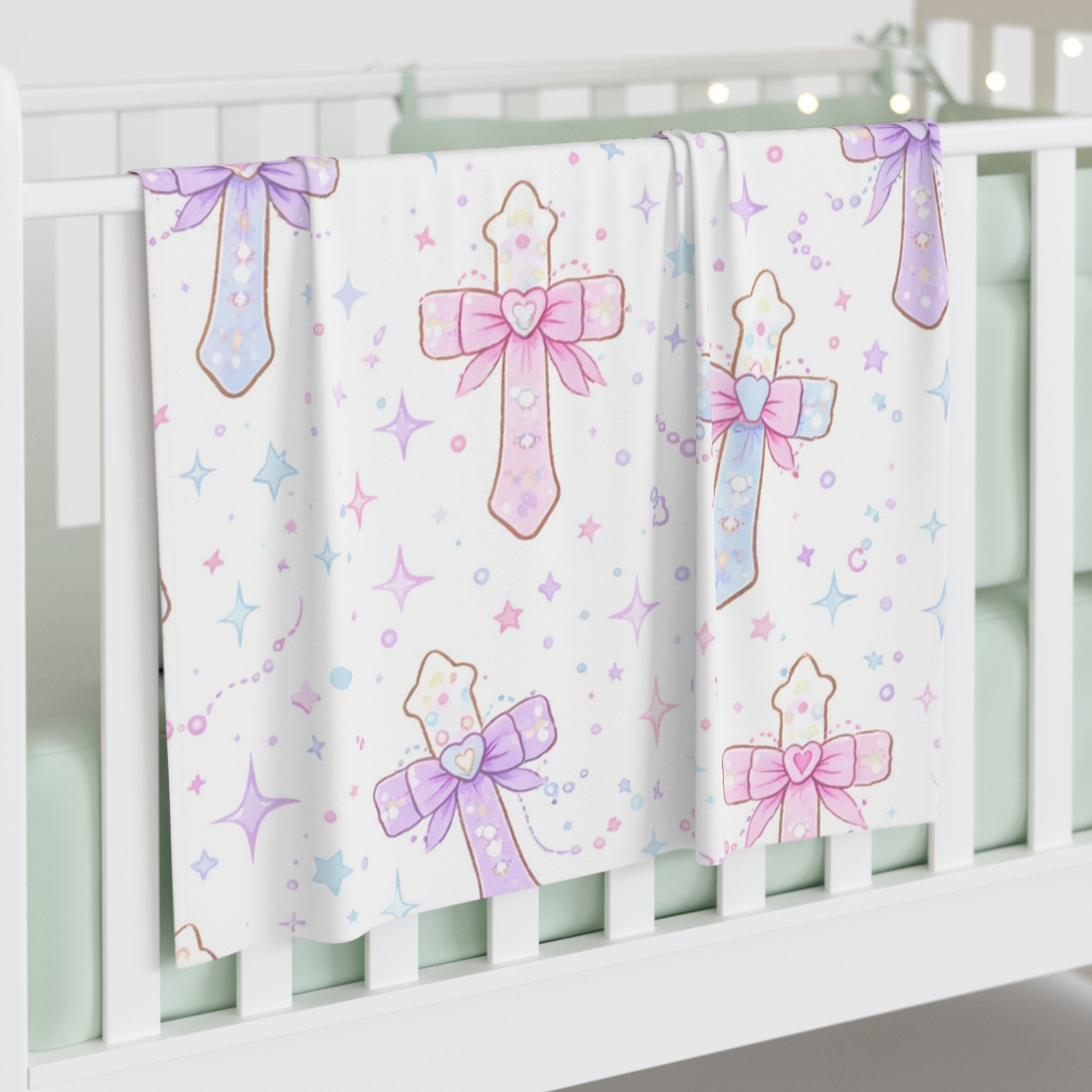 Pastel Cross Baby Swaddle Blanket —