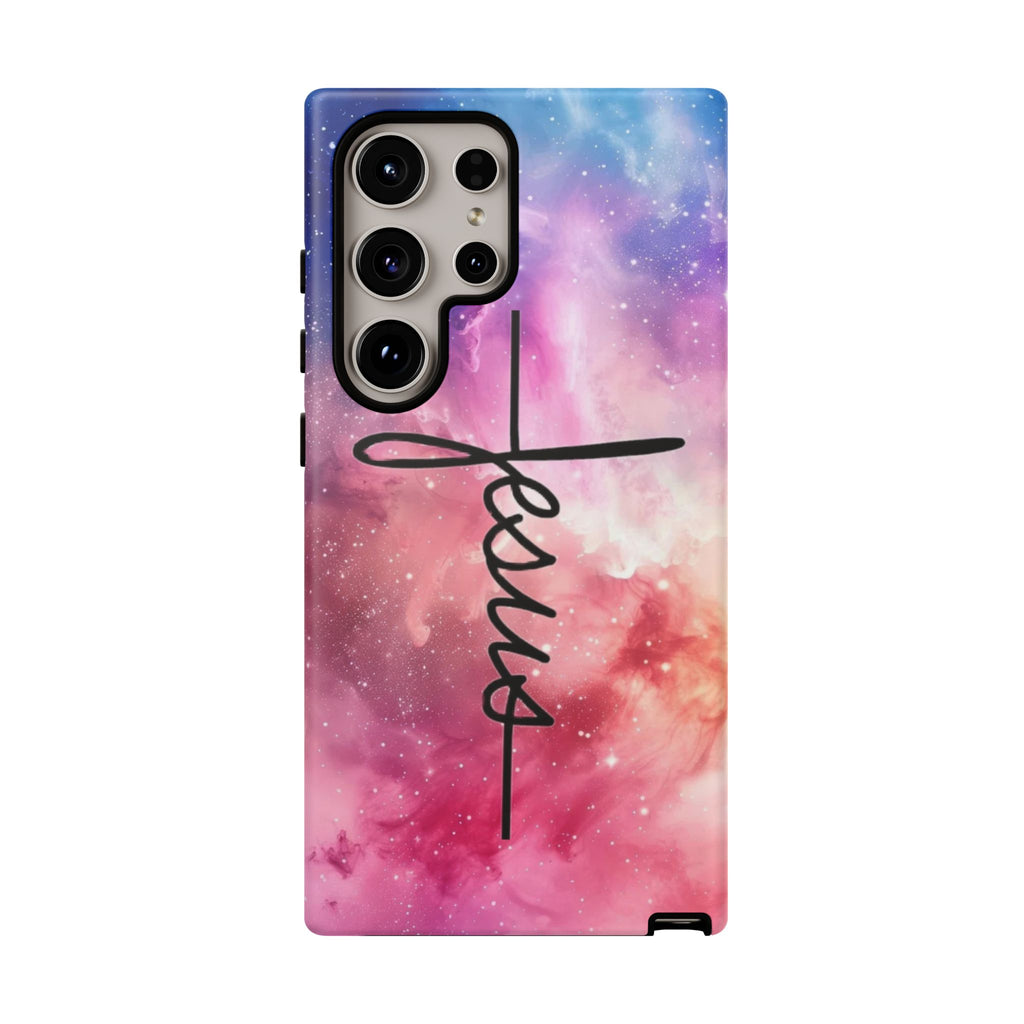 Jesus Cross Phone Case — Galaxy Pink Gradient Christian iPhone Cover